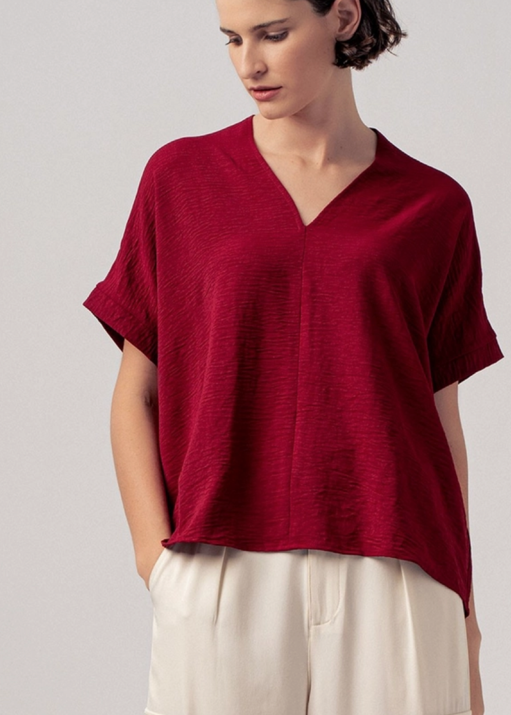 Breezy V-Neck Top  Burgundy