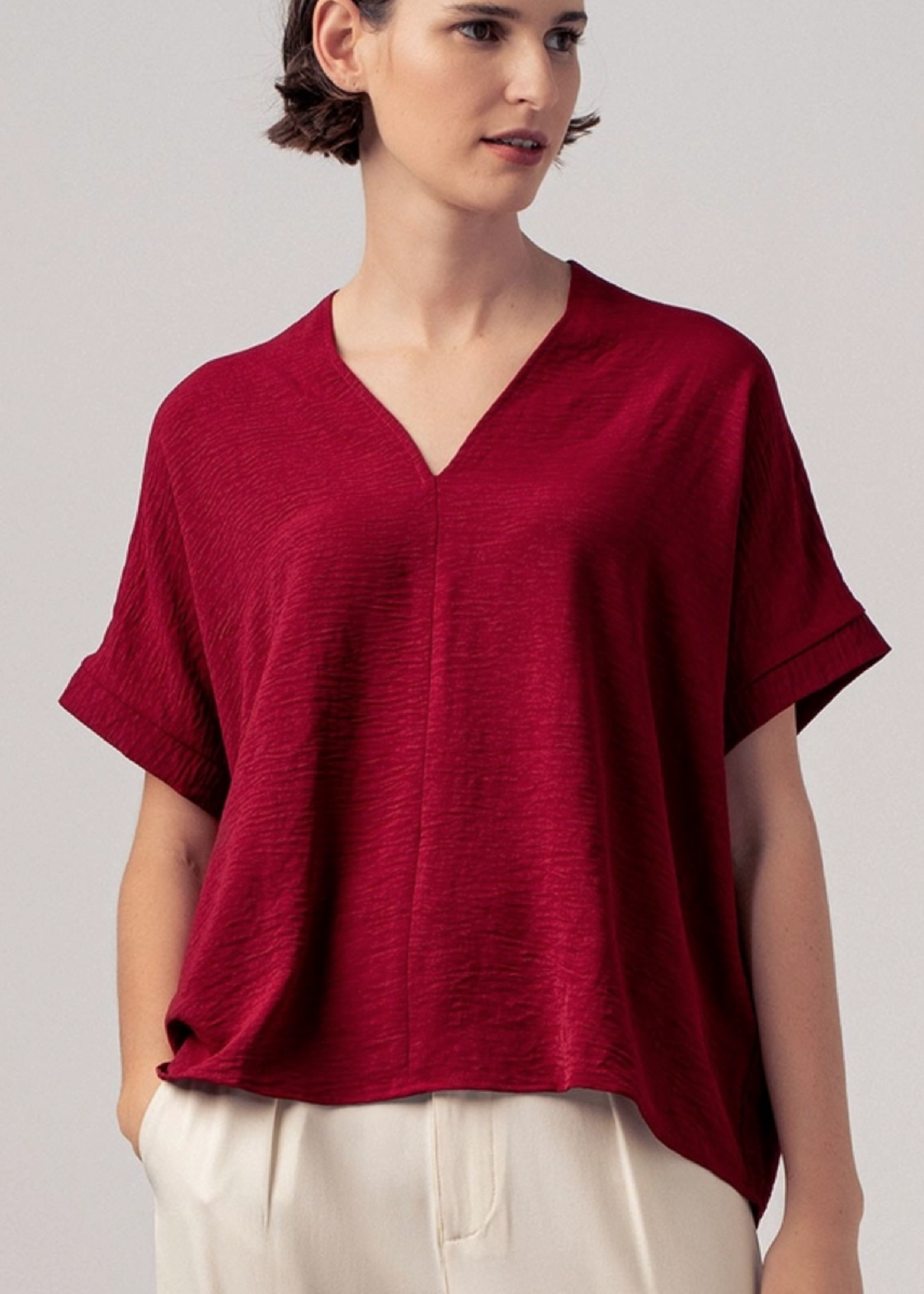 Breezy V-Neck Top  Burgundy
