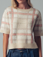 Plaid Short Sleeve Sweater Top Ivory