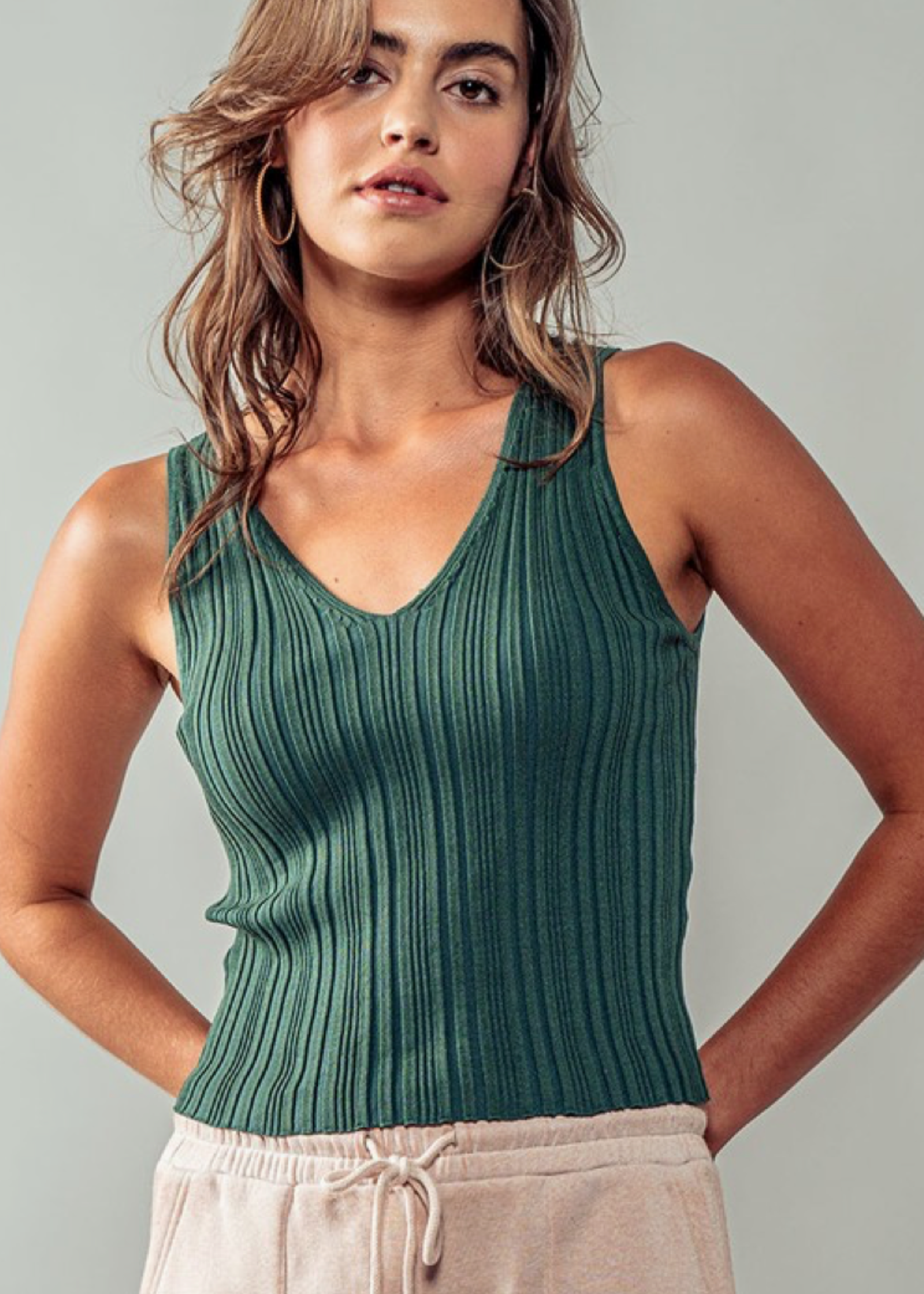Ribbed V-Neck Knit Tank Top