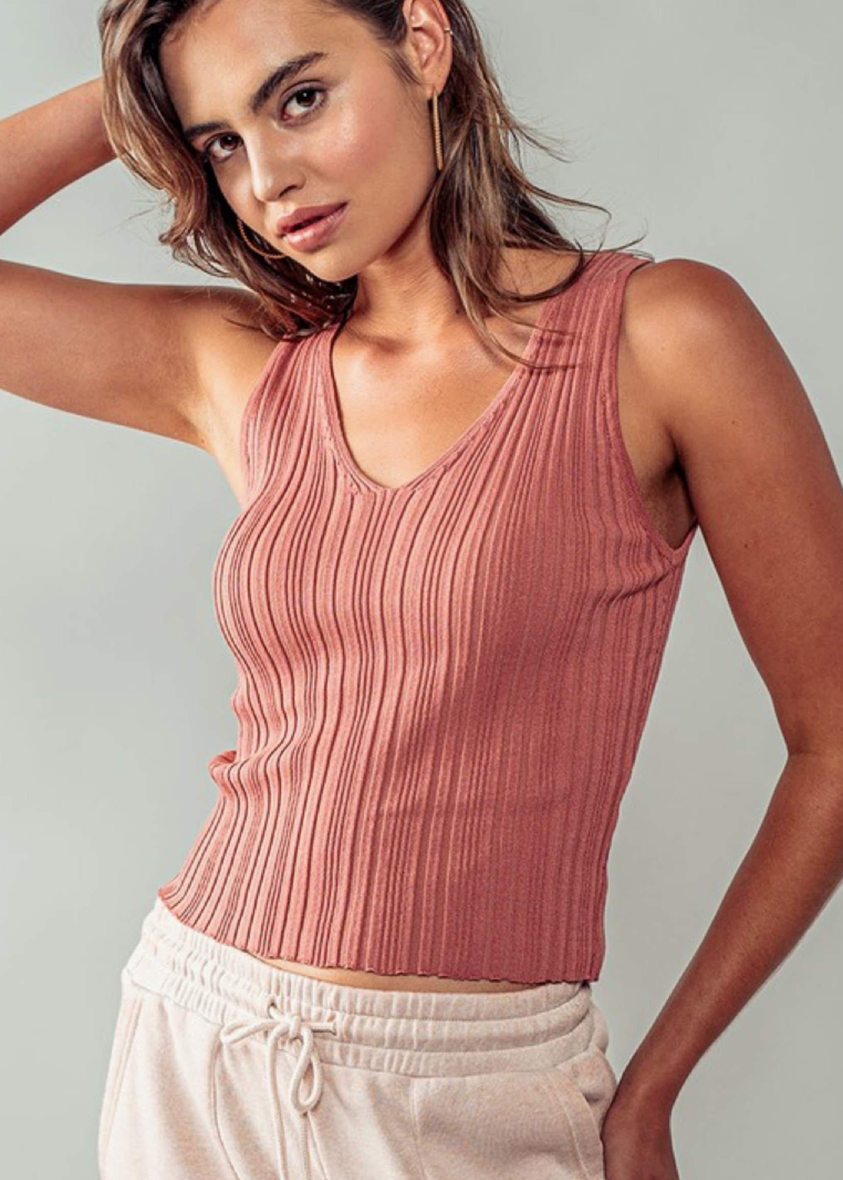 Ribbed V-Neck Knit Tank Top