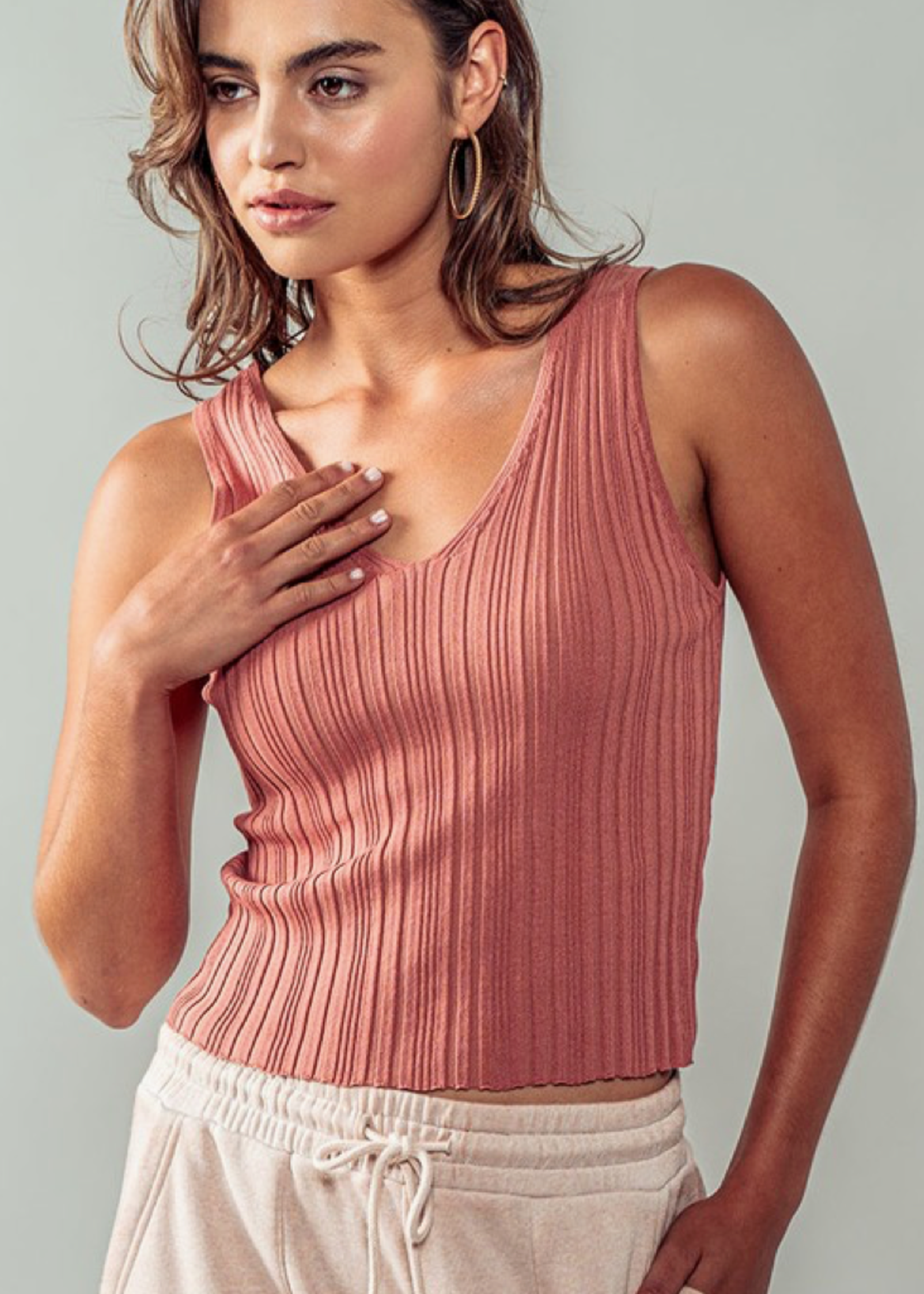Ribbed V-Neck Knit Tank Top