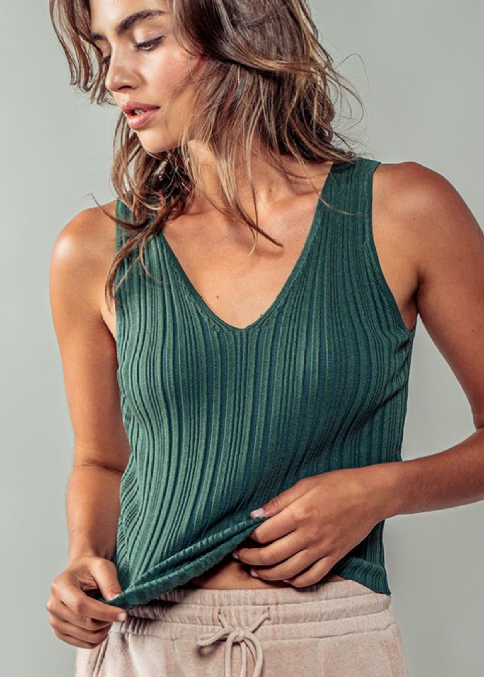 Ribbed V-Neck Knit Tank Top