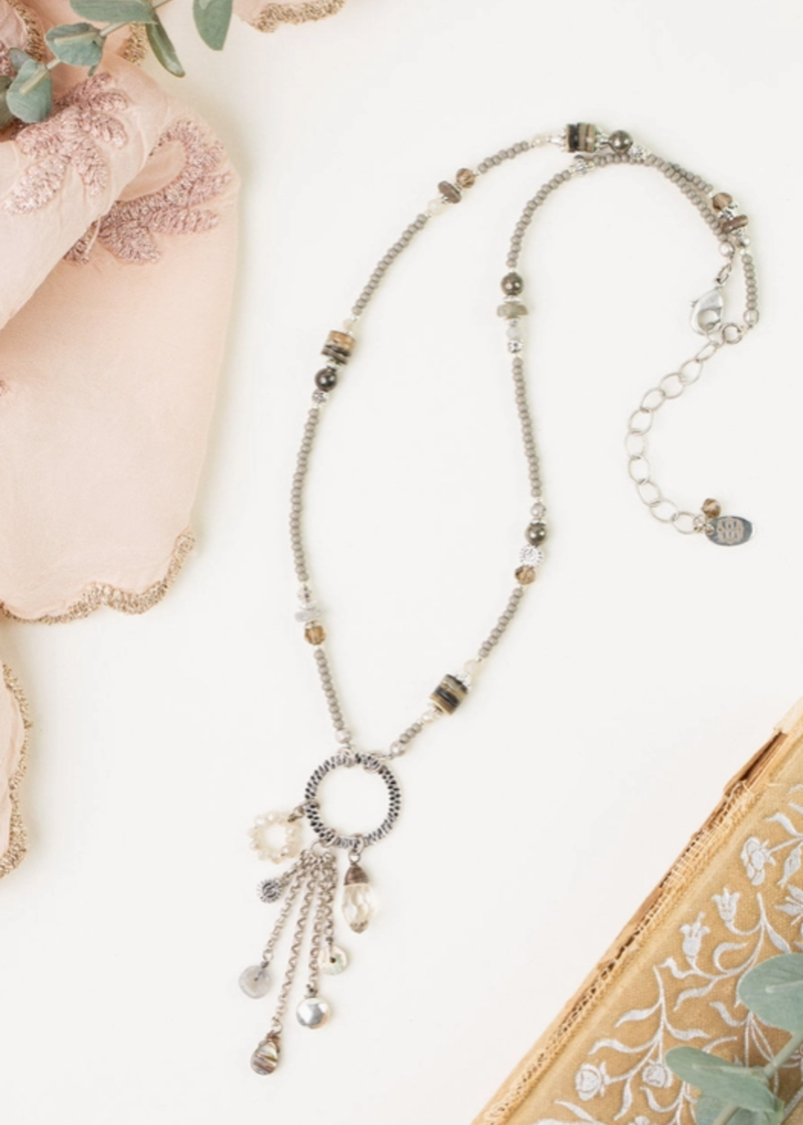 Windsor Castle 16-18" Pyrite, Crystal, Abalone Cluster Necklace