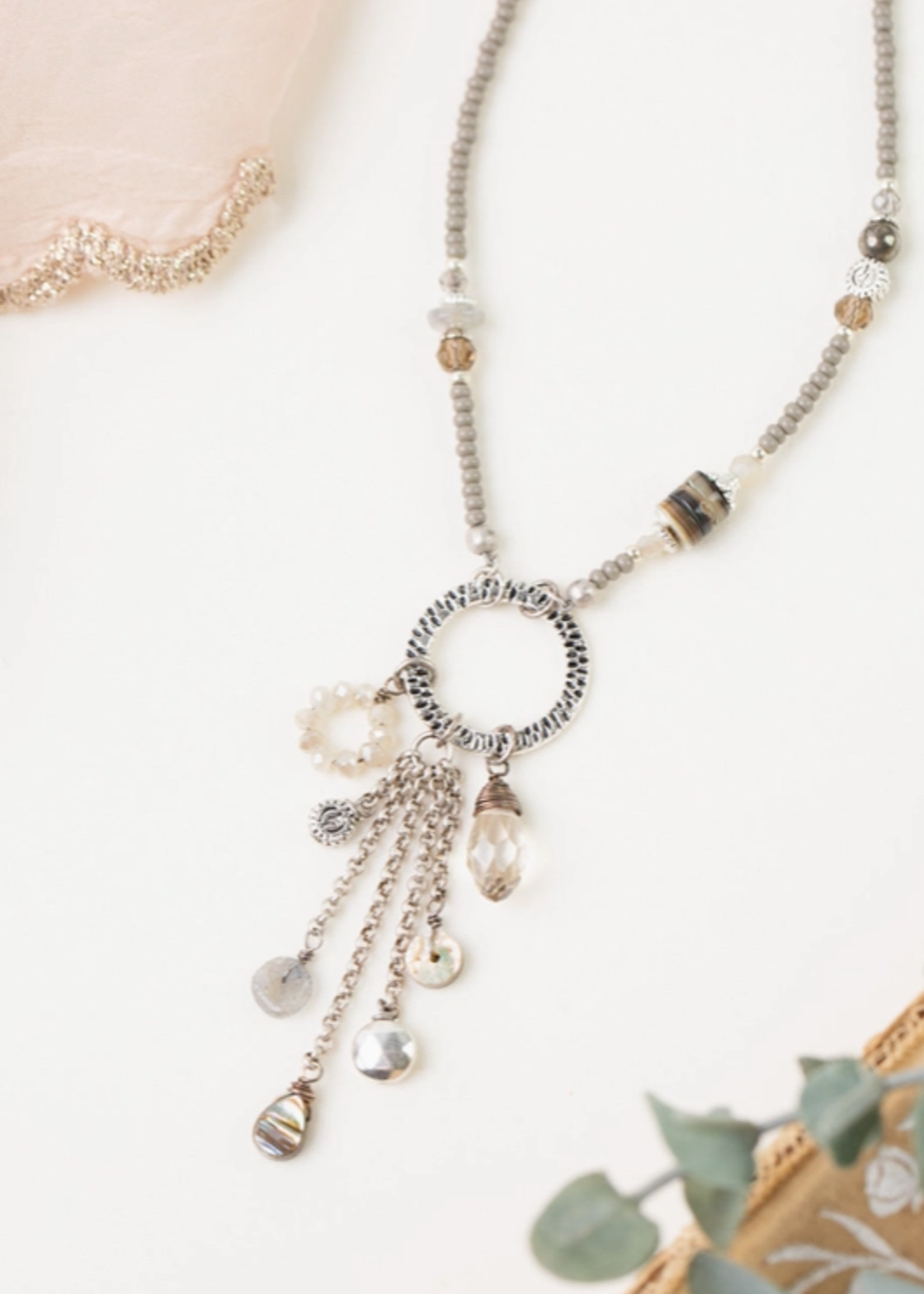 Windsor Castle 16-18" Pyrite, Crystal, Abalone Cluster Necklace