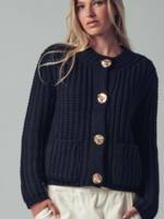 Chunky Gold Button Ribbed Knit Cardigan