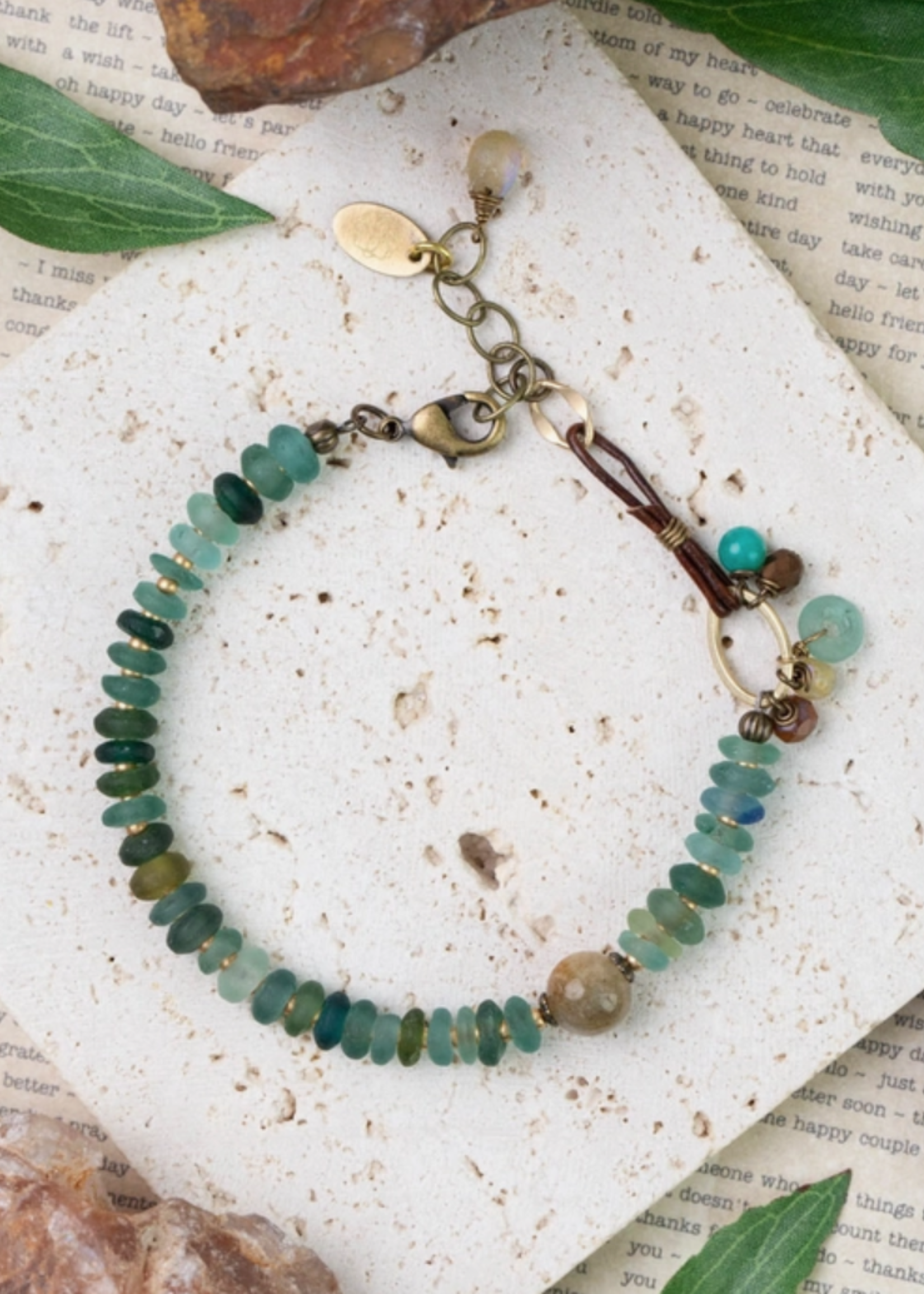 Atlas 7.5-8.5" Roman Glass, Labradorite, Czech Glass Collage Bracelet