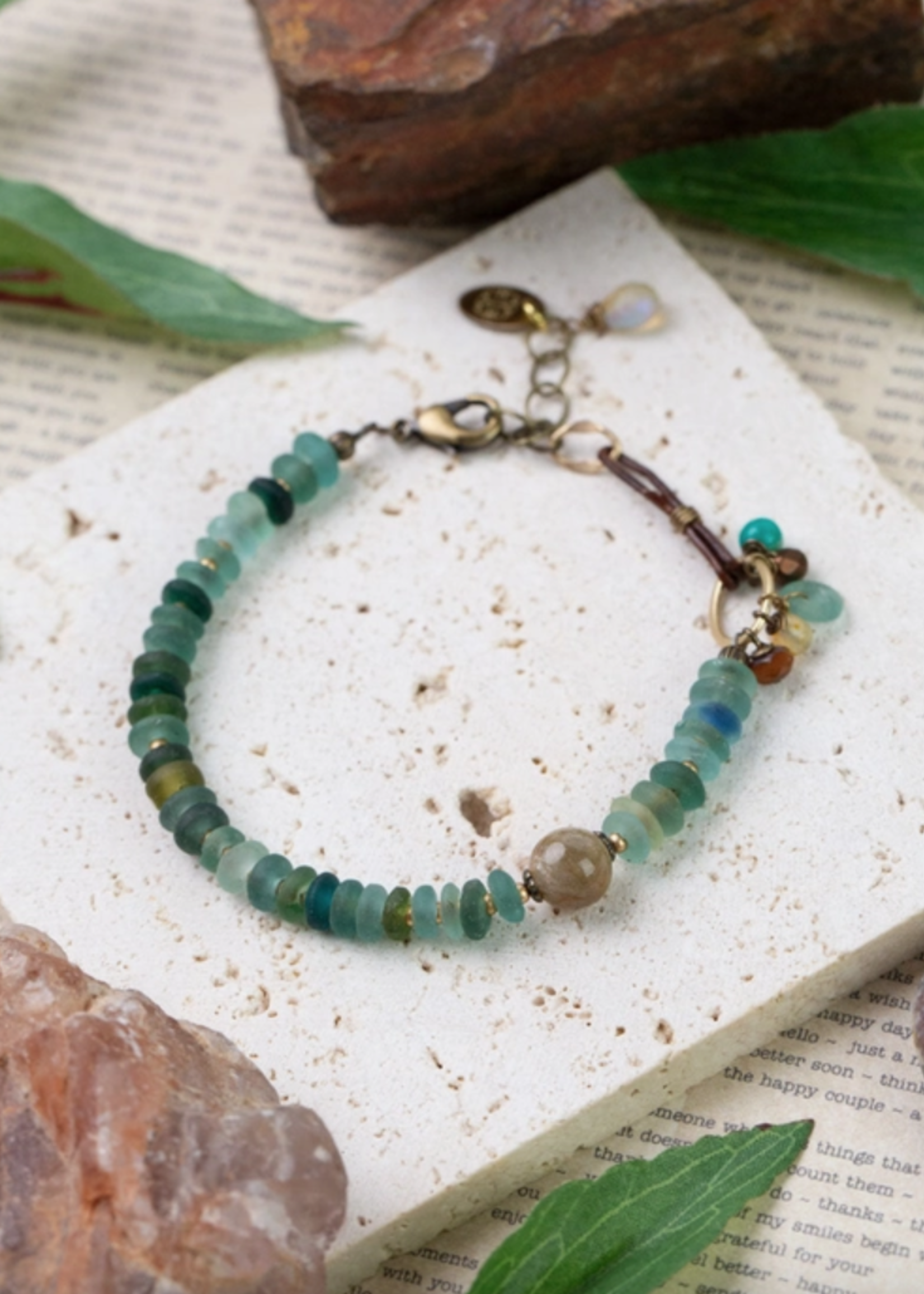 Atlas 7.5-8.5" Roman Glass, Labradorite, Czech Glass Collage Bracelet