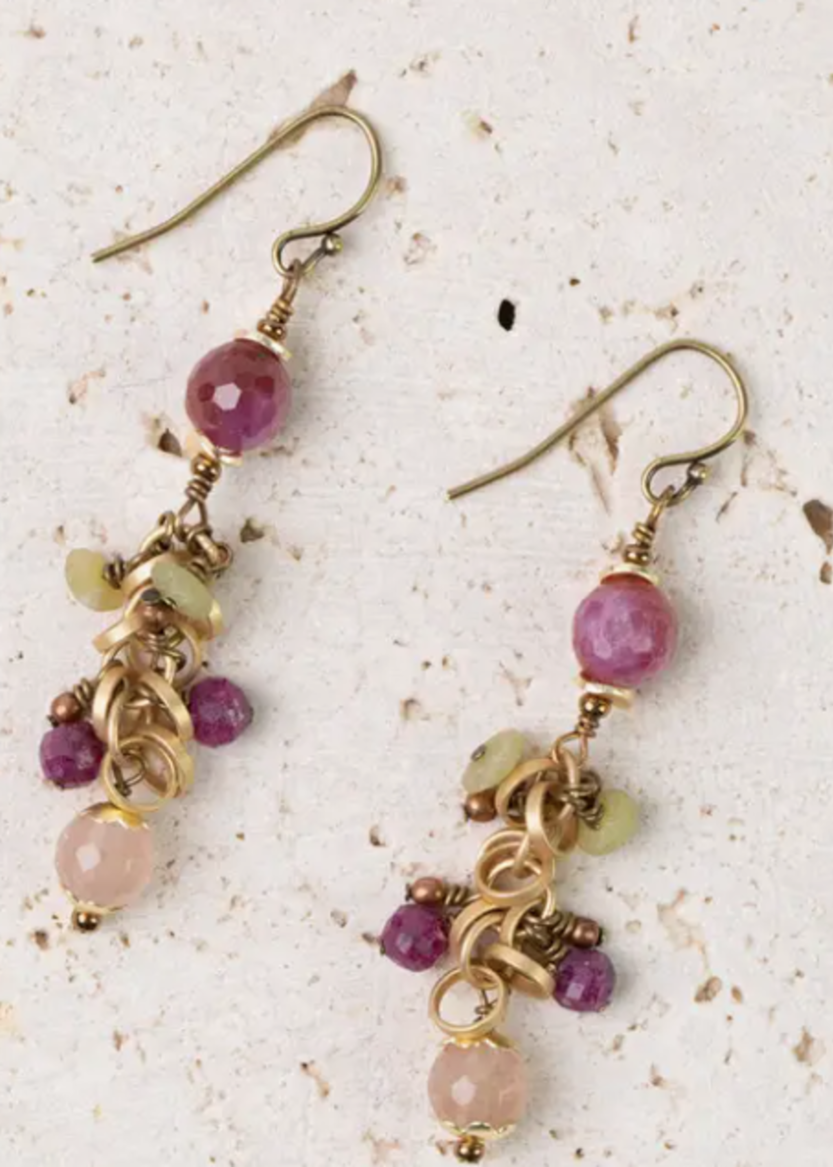 Dominion Ruby, Afghan Jade, Muscovite Cluster Earrings