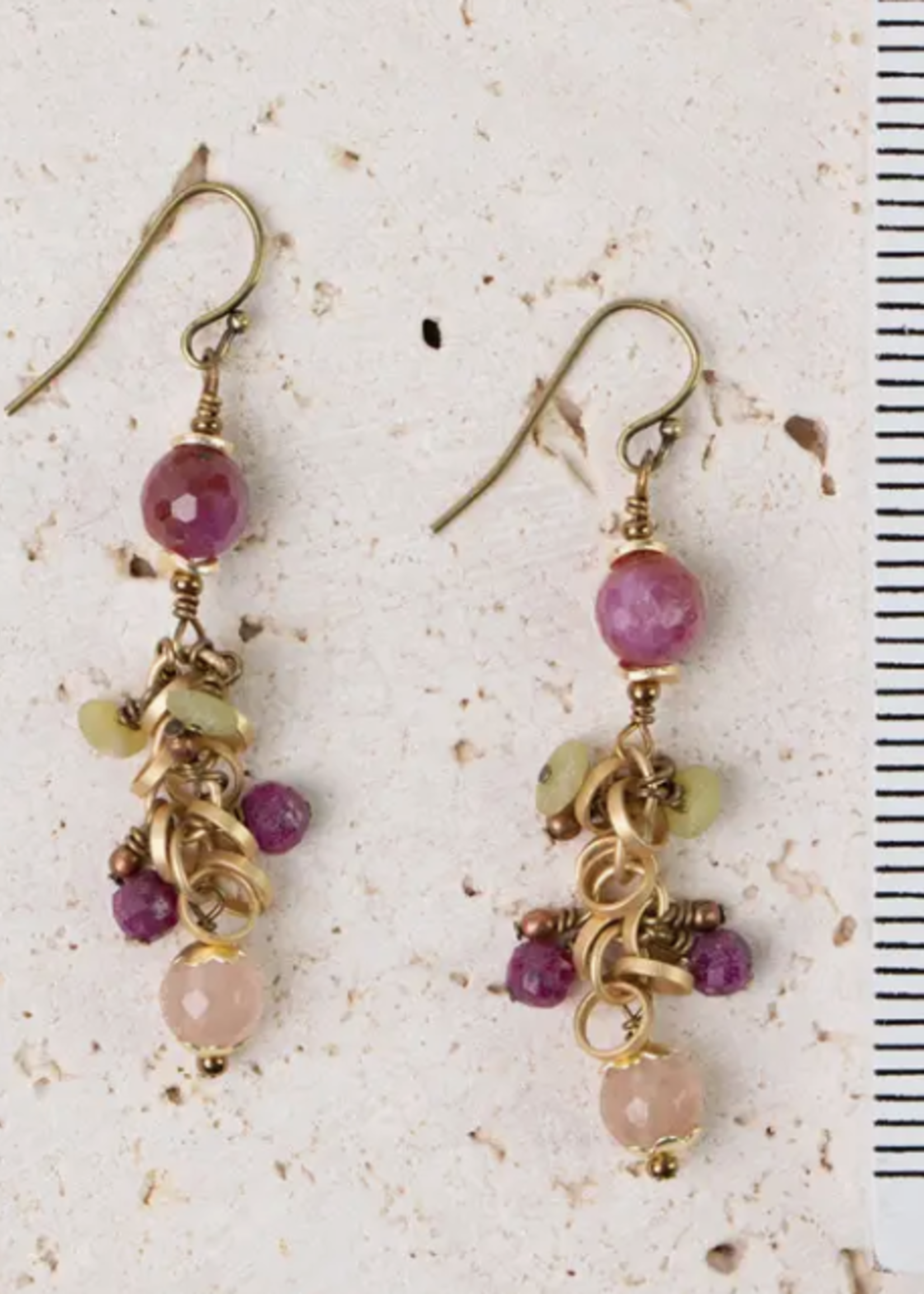 Dominion Ruby, Afghan Jade, Muscovite Cluster Earrings