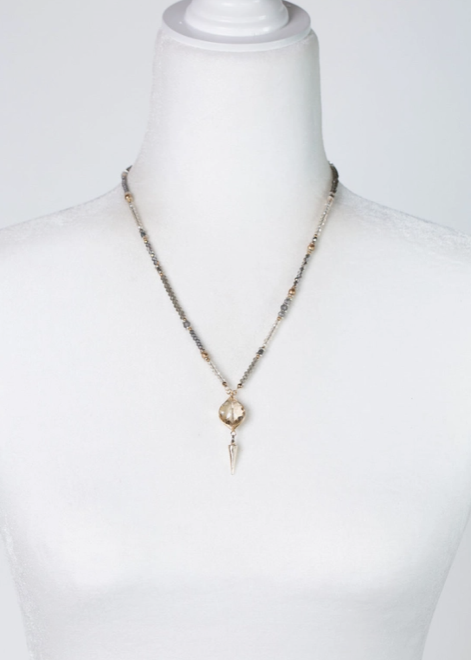 Silver & Gold 18.5-20.5" Czech Glass with Crystal Collage Necklace