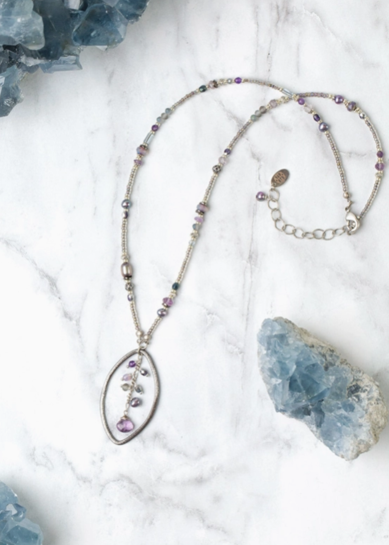 Reflections 19-21" Freshwater Pearl, Czech Glass, Crystal Cluster Necklace