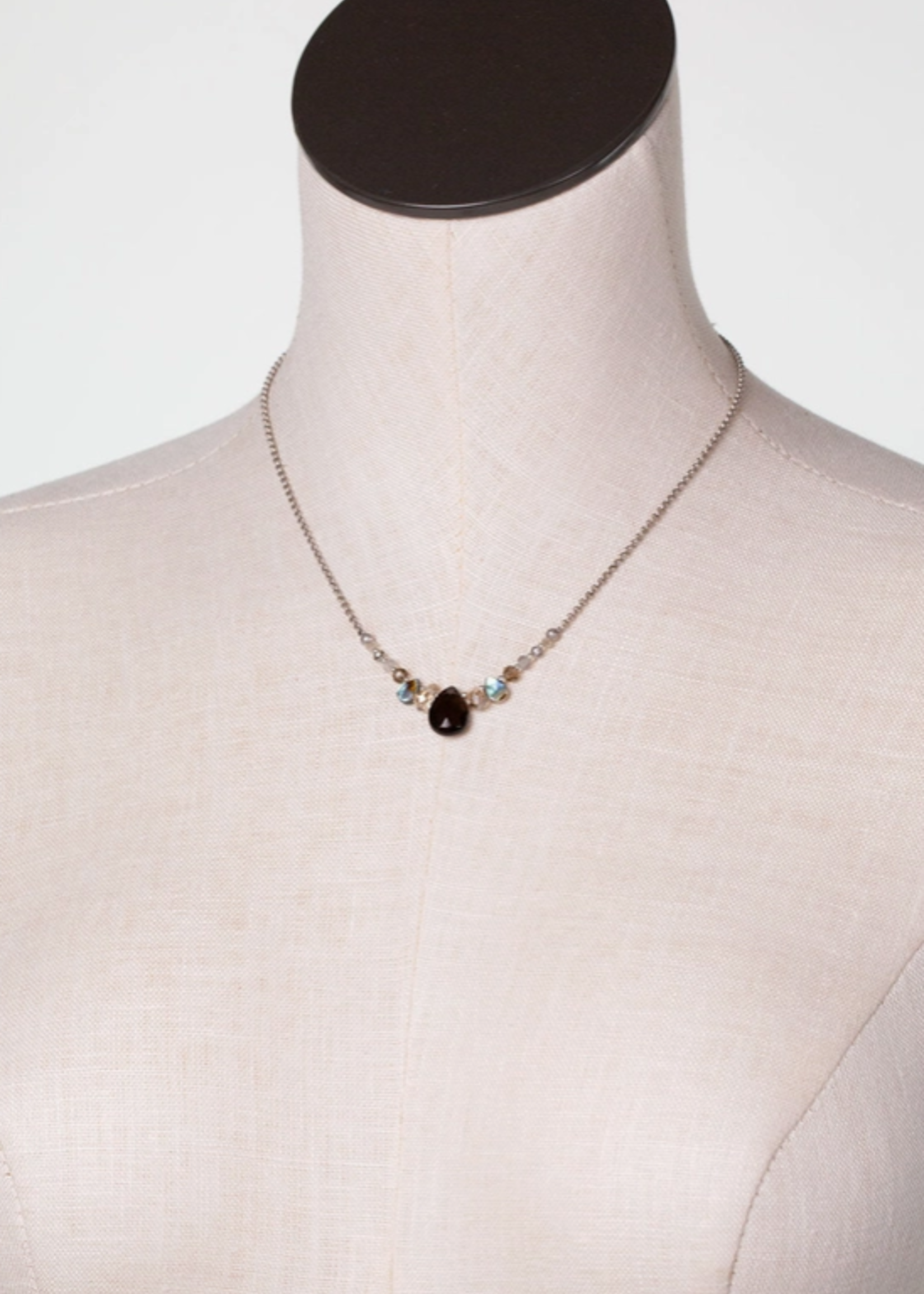 Windsor Castle 15.5-17.5" Smoky Quartz, Crystal, Abalone Simple Necklace