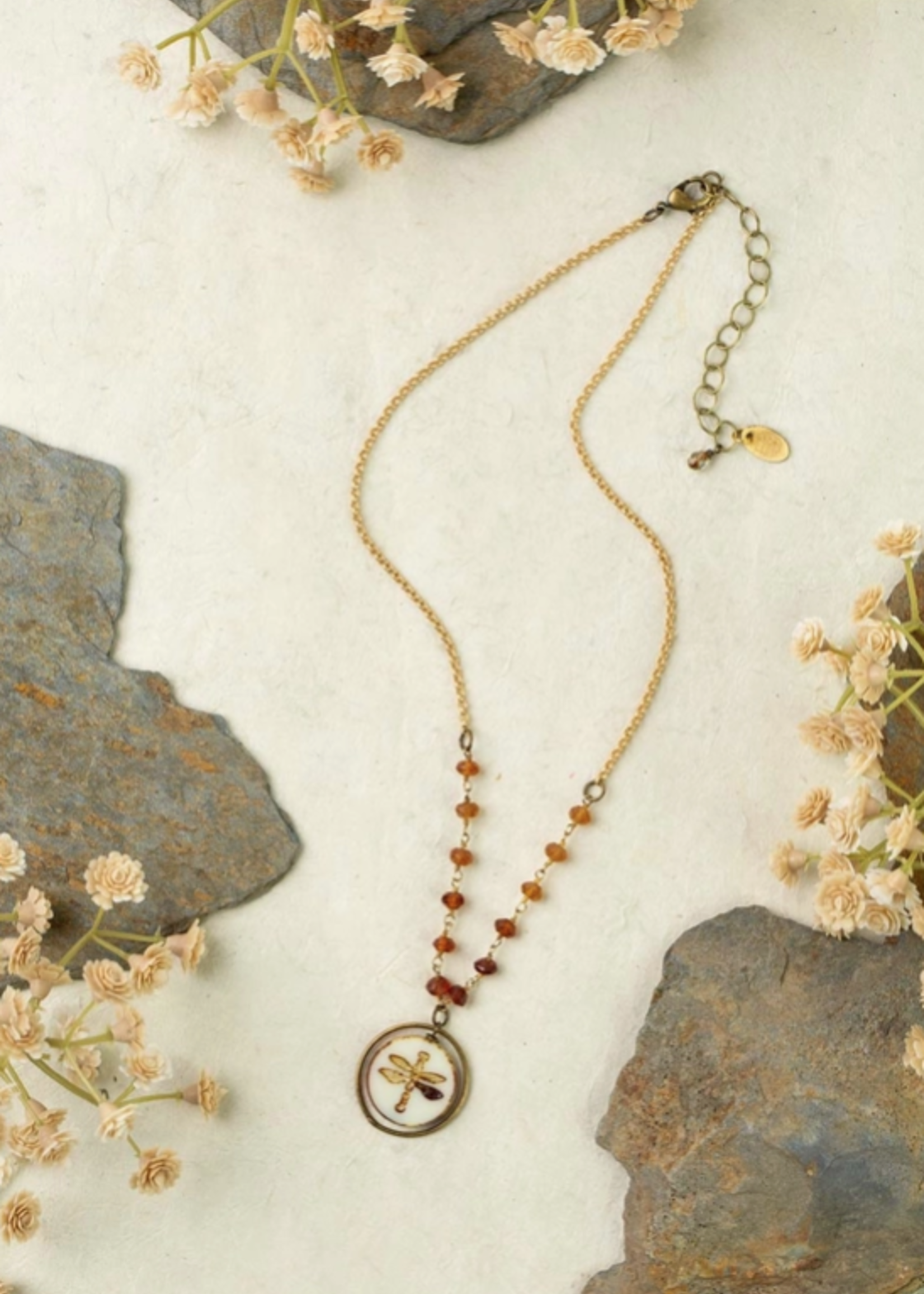 Enlighten 16-18" Czech Glass and Flower Dangle Simple Necklace