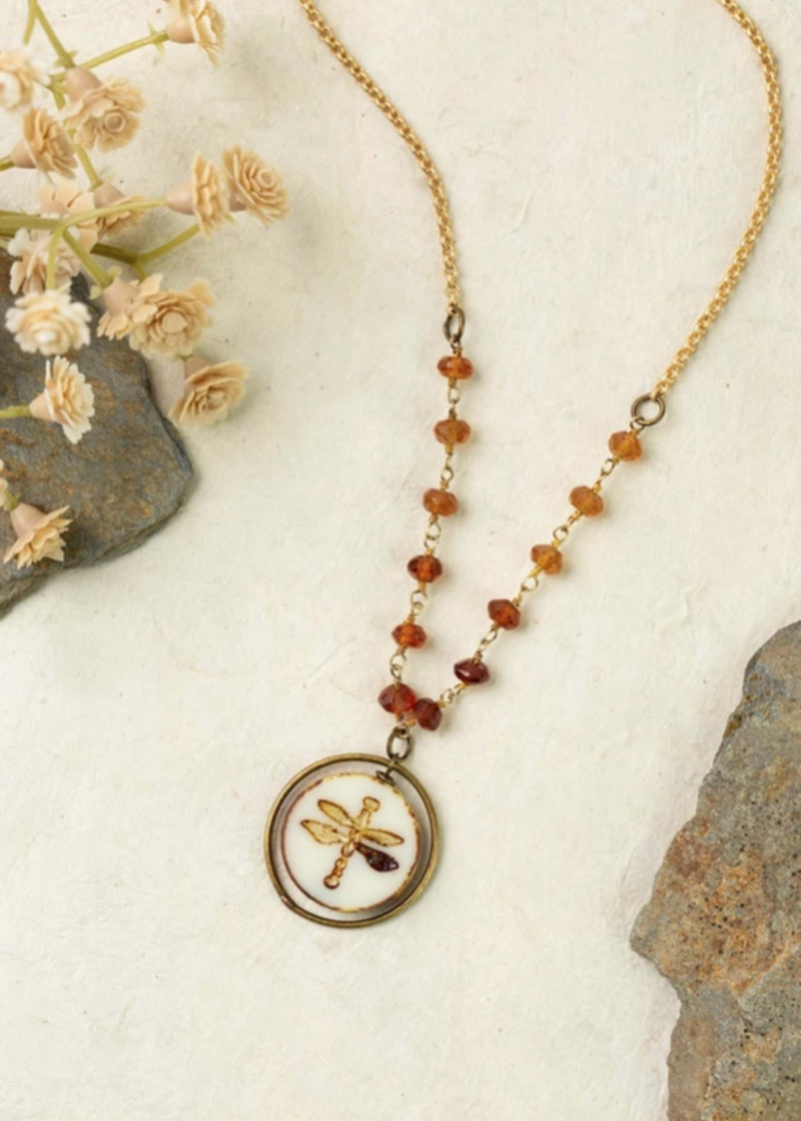 Enlighten 16-18" Czech Glass and Flower Dangle Simple Necklace