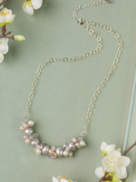 Blush 16-18" Grey Freshwater Pearl with White Freshwater Pearl, Labradorite, Rainbow Moonstone and Pink Freshwater Pearl Cluster Necklace