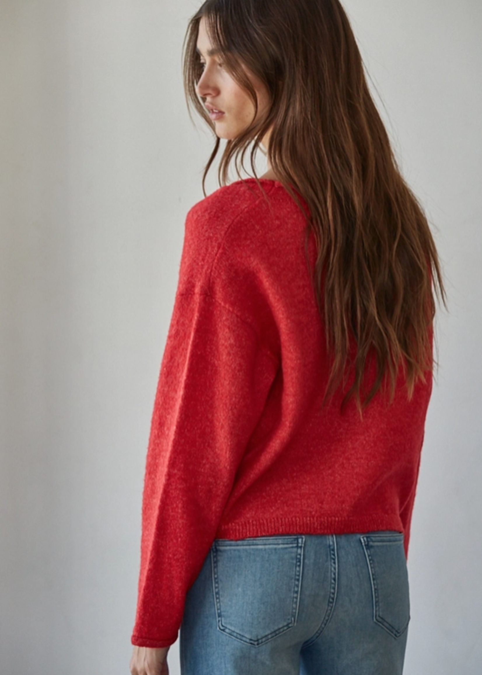 Knit Rolled V-Neck Cardigan