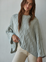 Cable Sweater Cotton 3/4 Sleeve Pullover