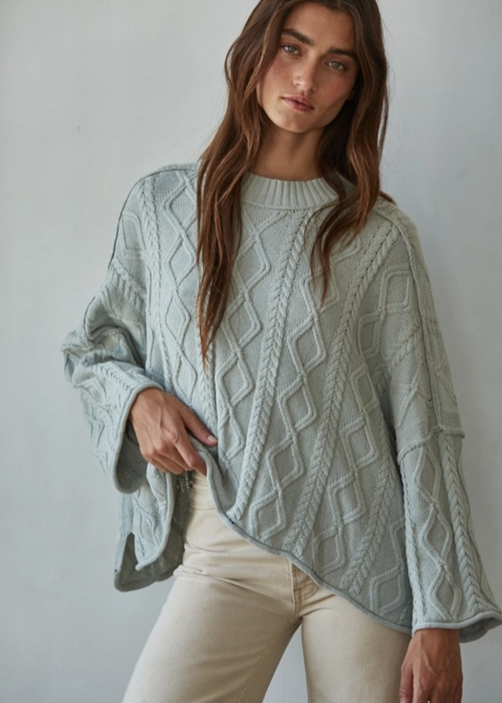 Cable Sweater Cotton 3/4 Sleeve Pullover