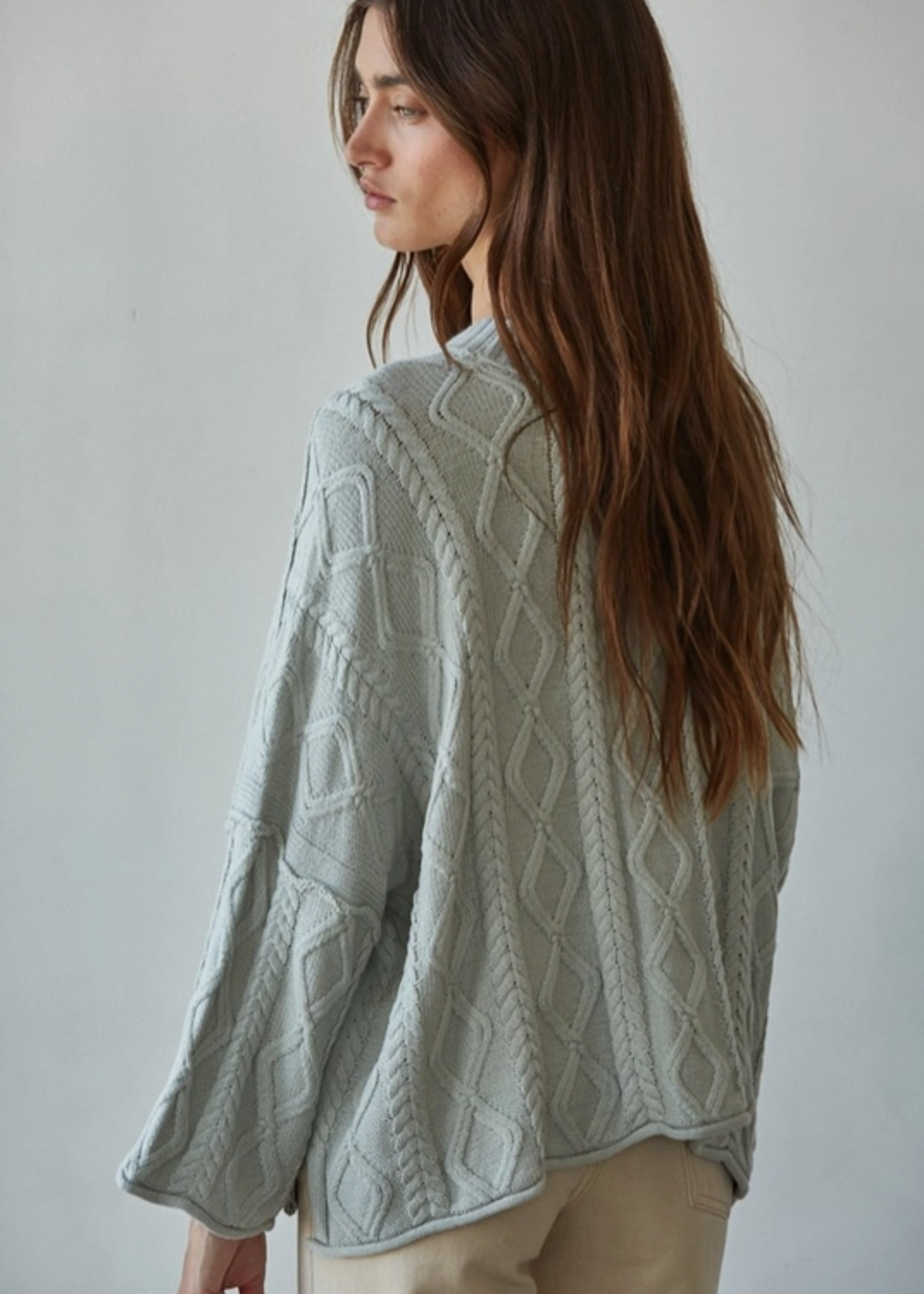 Cable Sweater Cotton 3/4 Sleeve Pullover