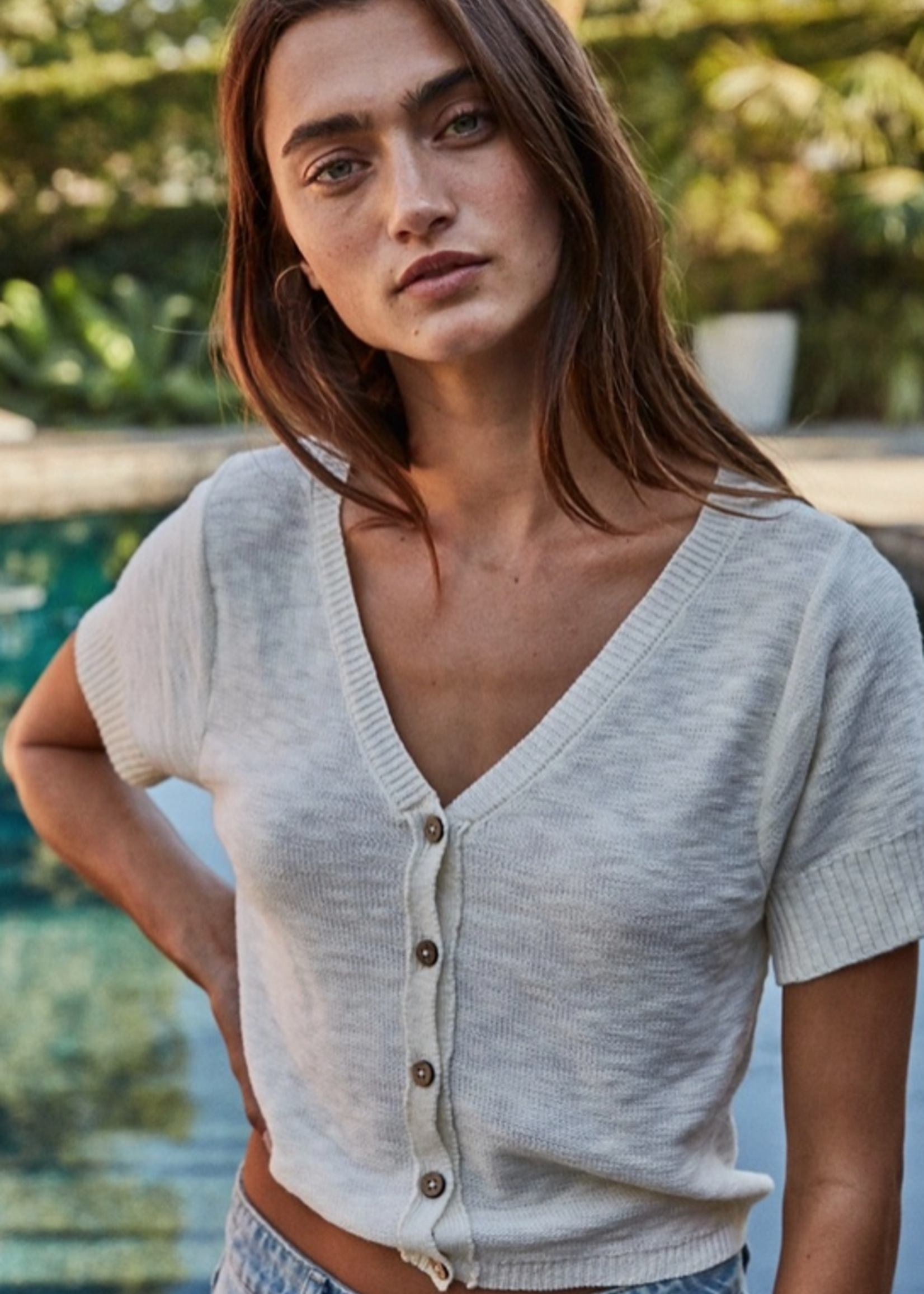 Knit Cotton Buttondown Short Sleeve Cardigan