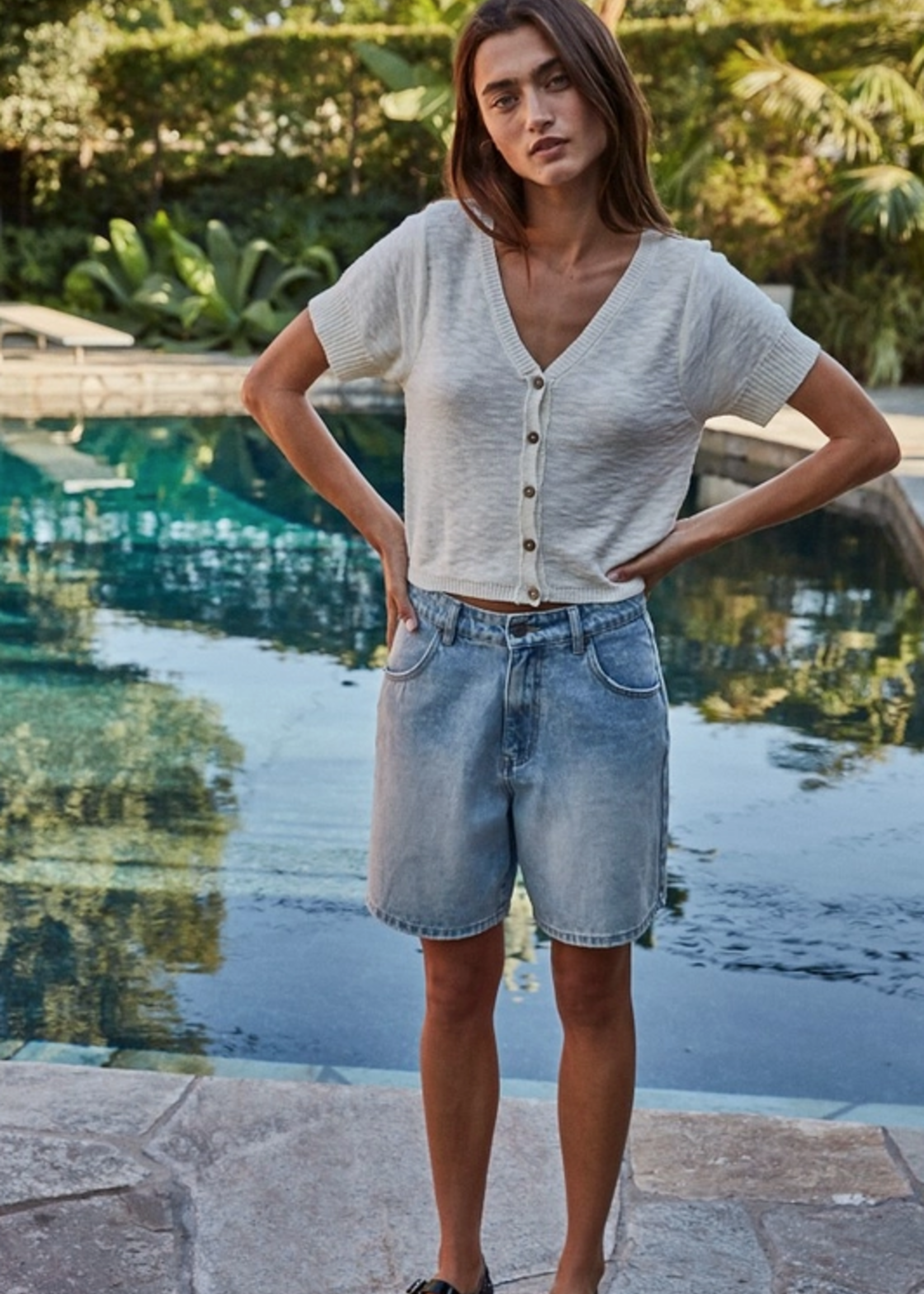 Knit Cotton Buttondown Short Sleeve Cardigan