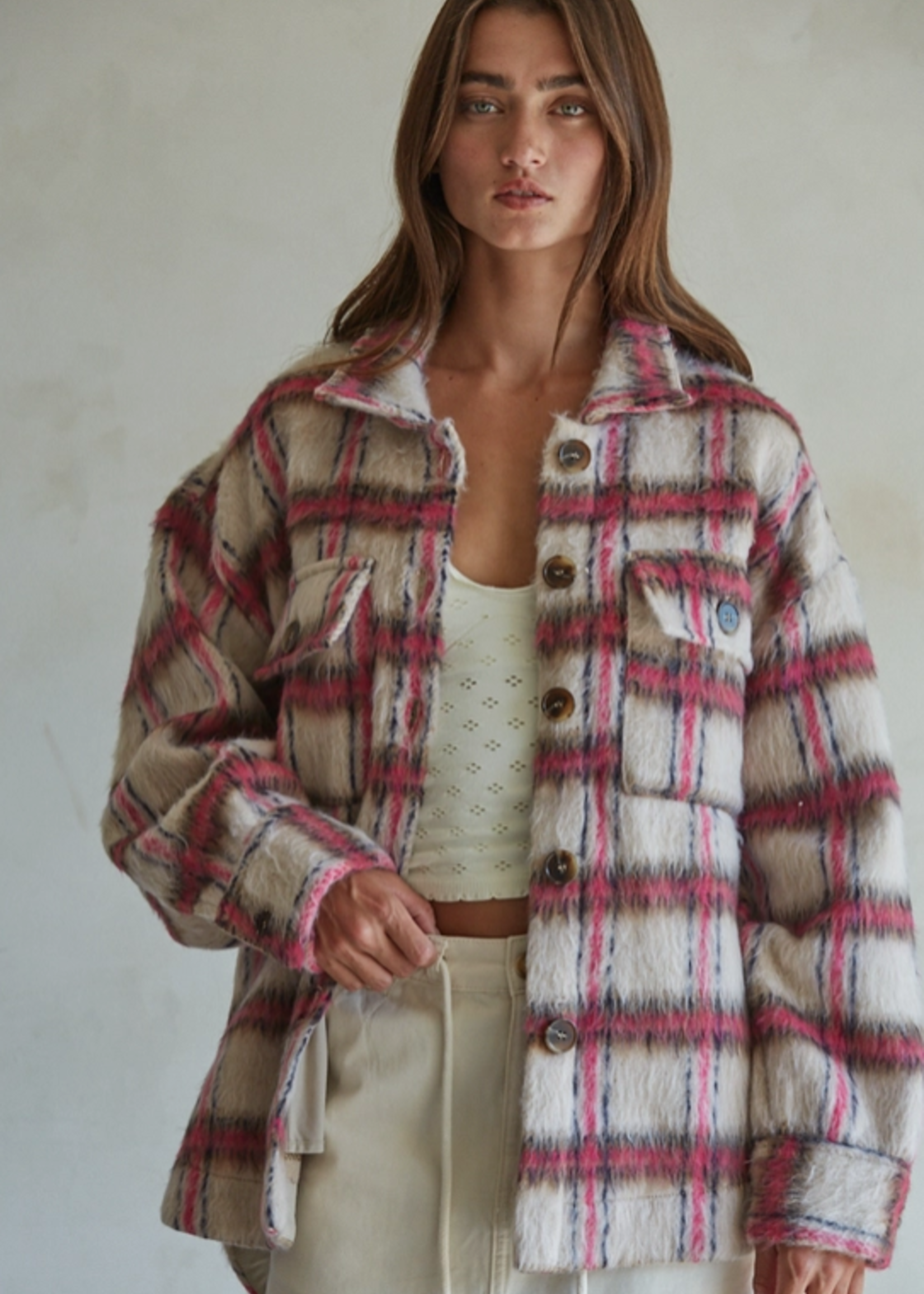 Woven Plaid Buttondown Jacket