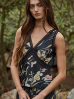 Woven Floral Print Deep V-Neck Top