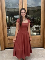 Square Neck Cap Sleeve A Line Dress