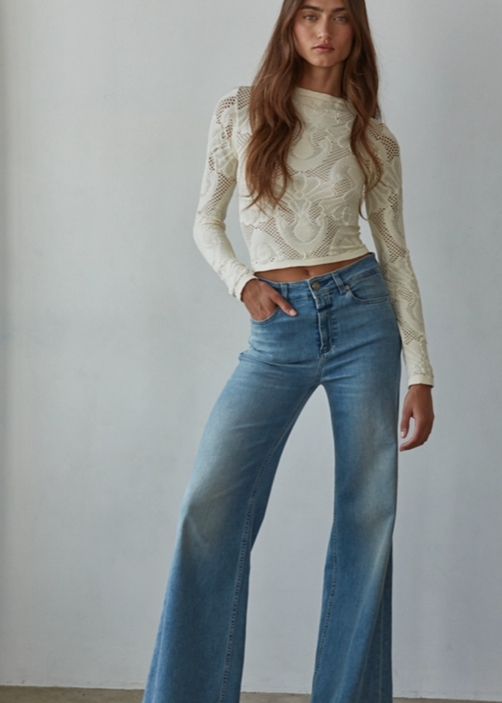 Seamless Jacquard Mock Neck Long Sleeve Top