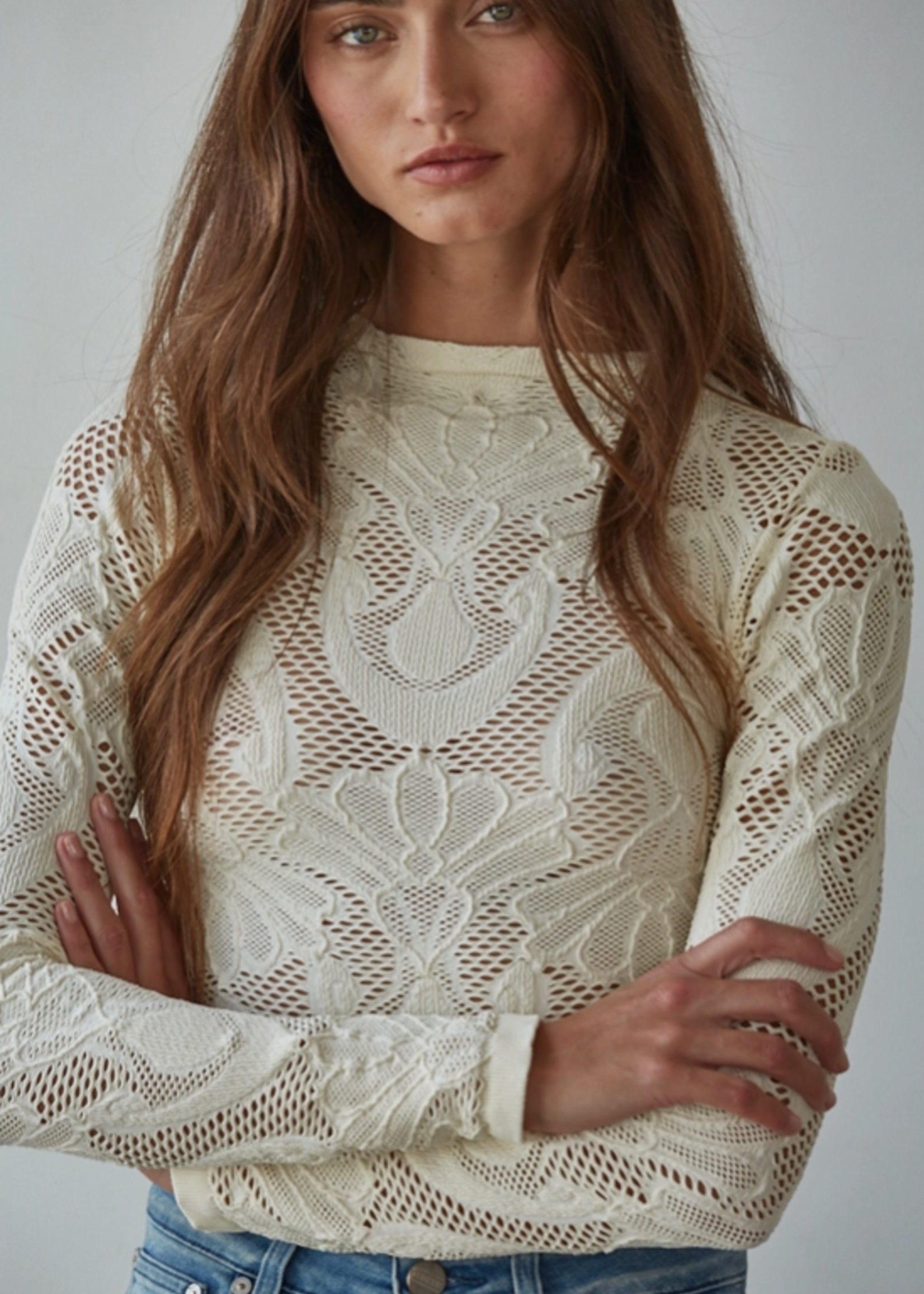 Seamless Jacquard Mock Neck Long Sleeve Top