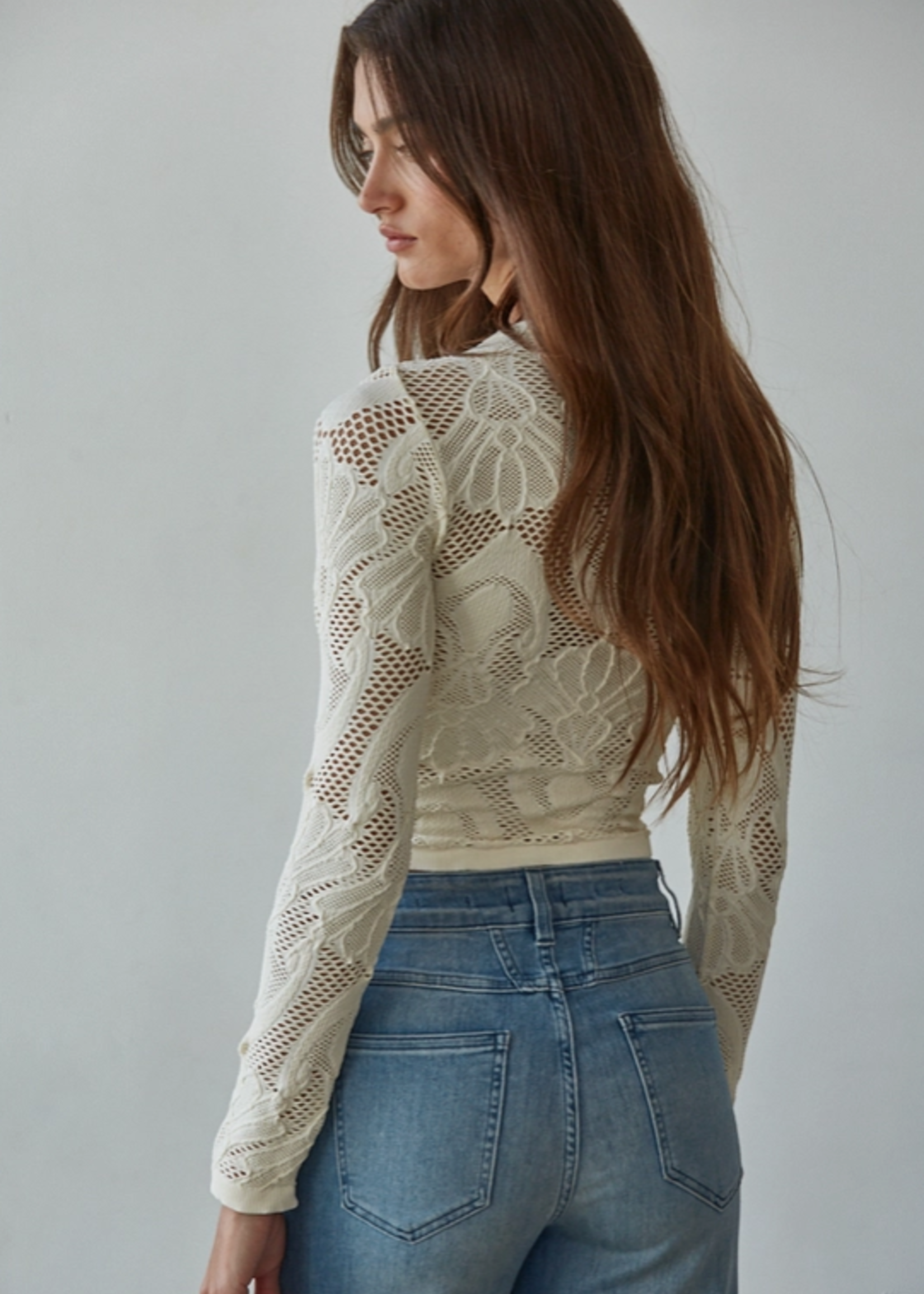 Seamless Jacquard Mock Neck Long Sleeve Top
