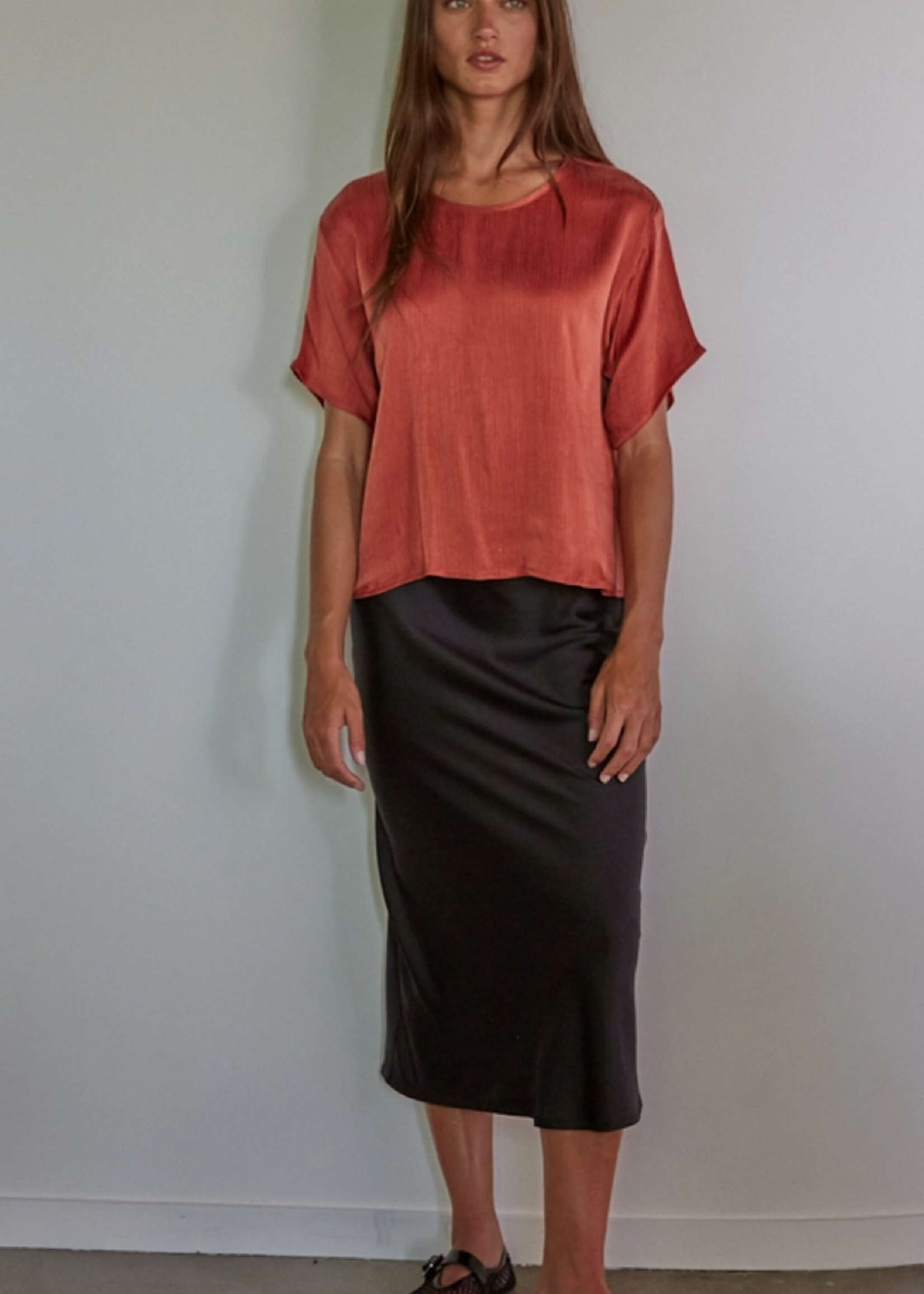 Woven Cupro Viscose Rayon Short Sleeve Top