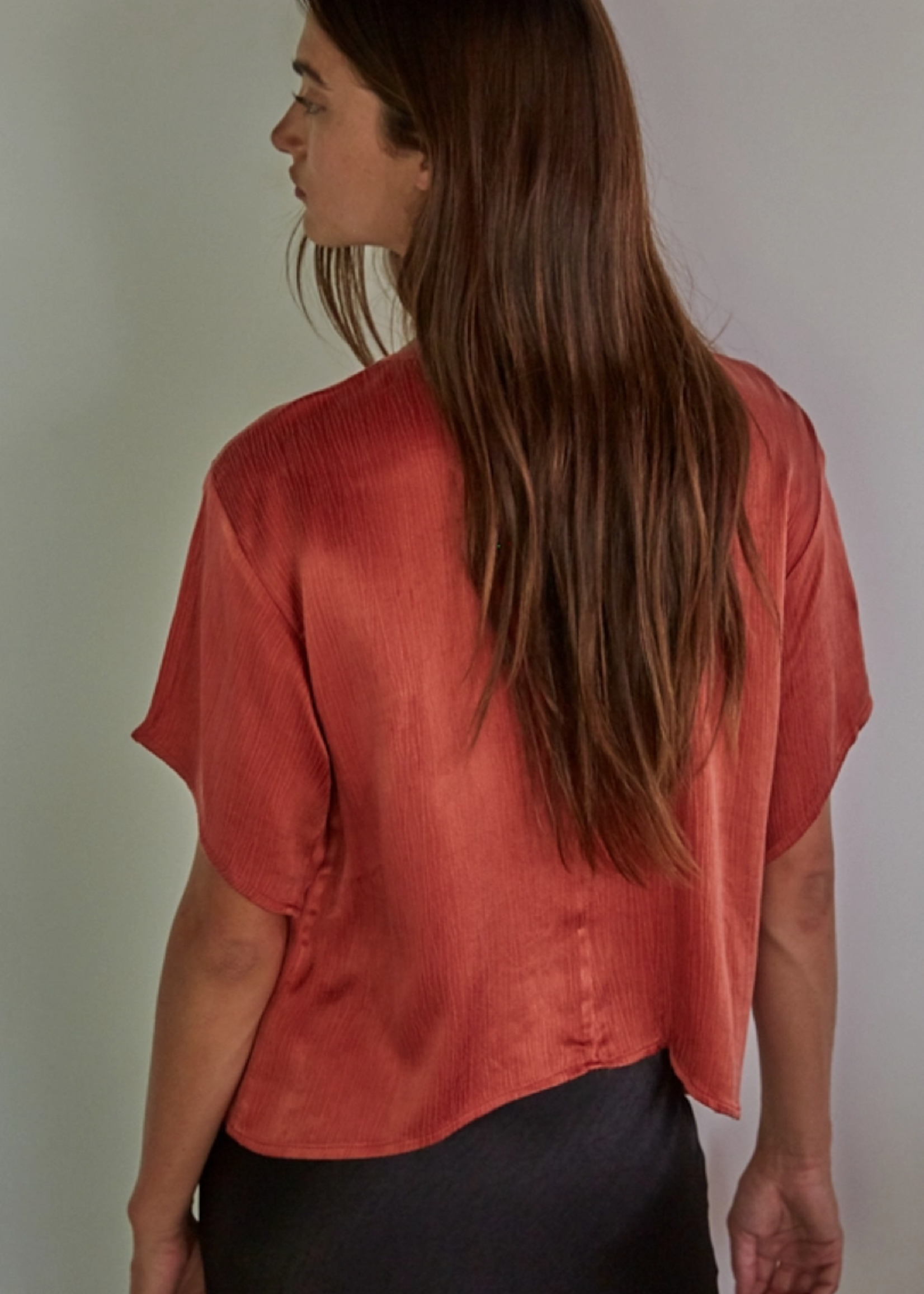 Woven Cupro Viscose Rayon Short Sleeve Top