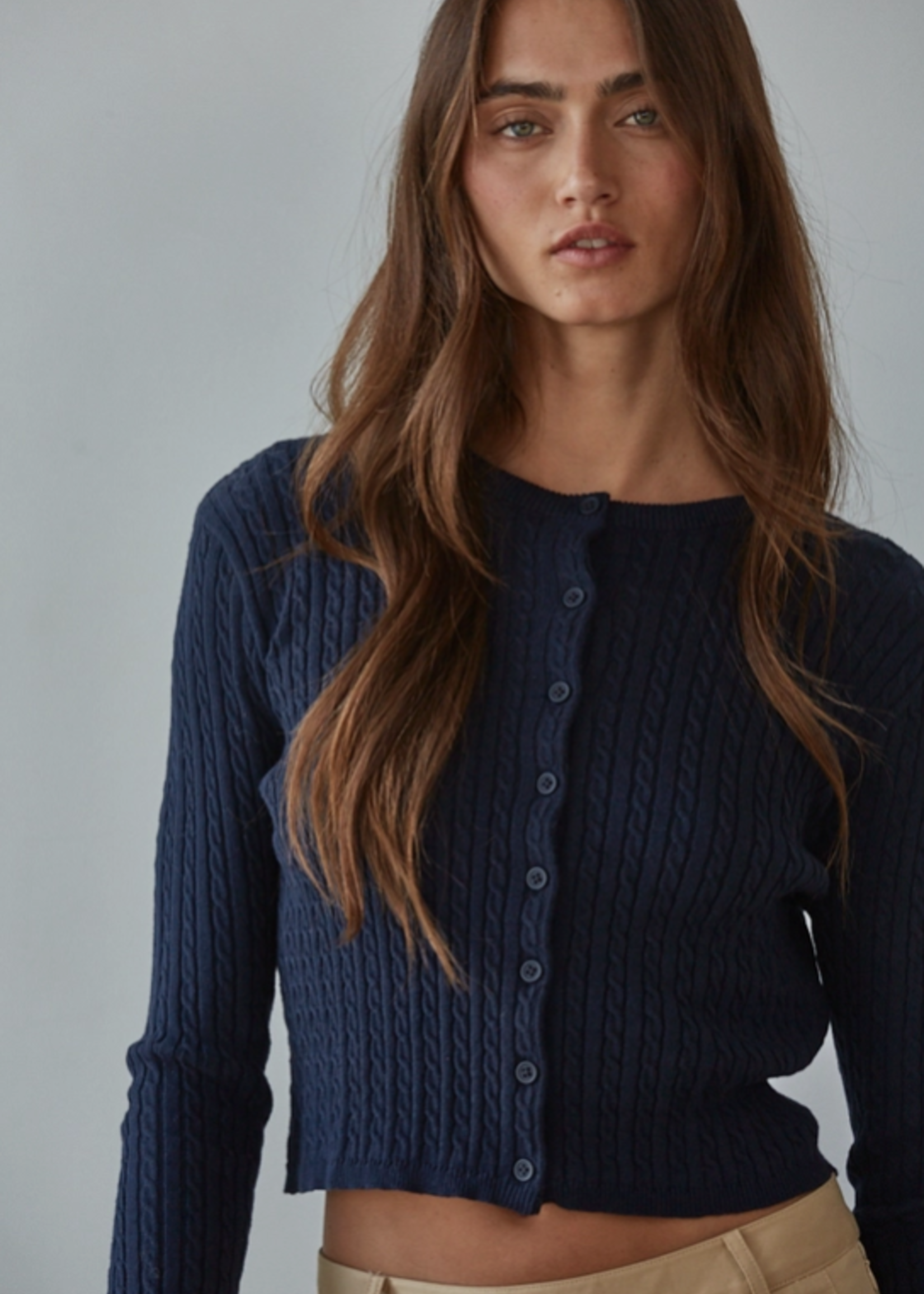 Knit Cable Sweater Cardigan Navy