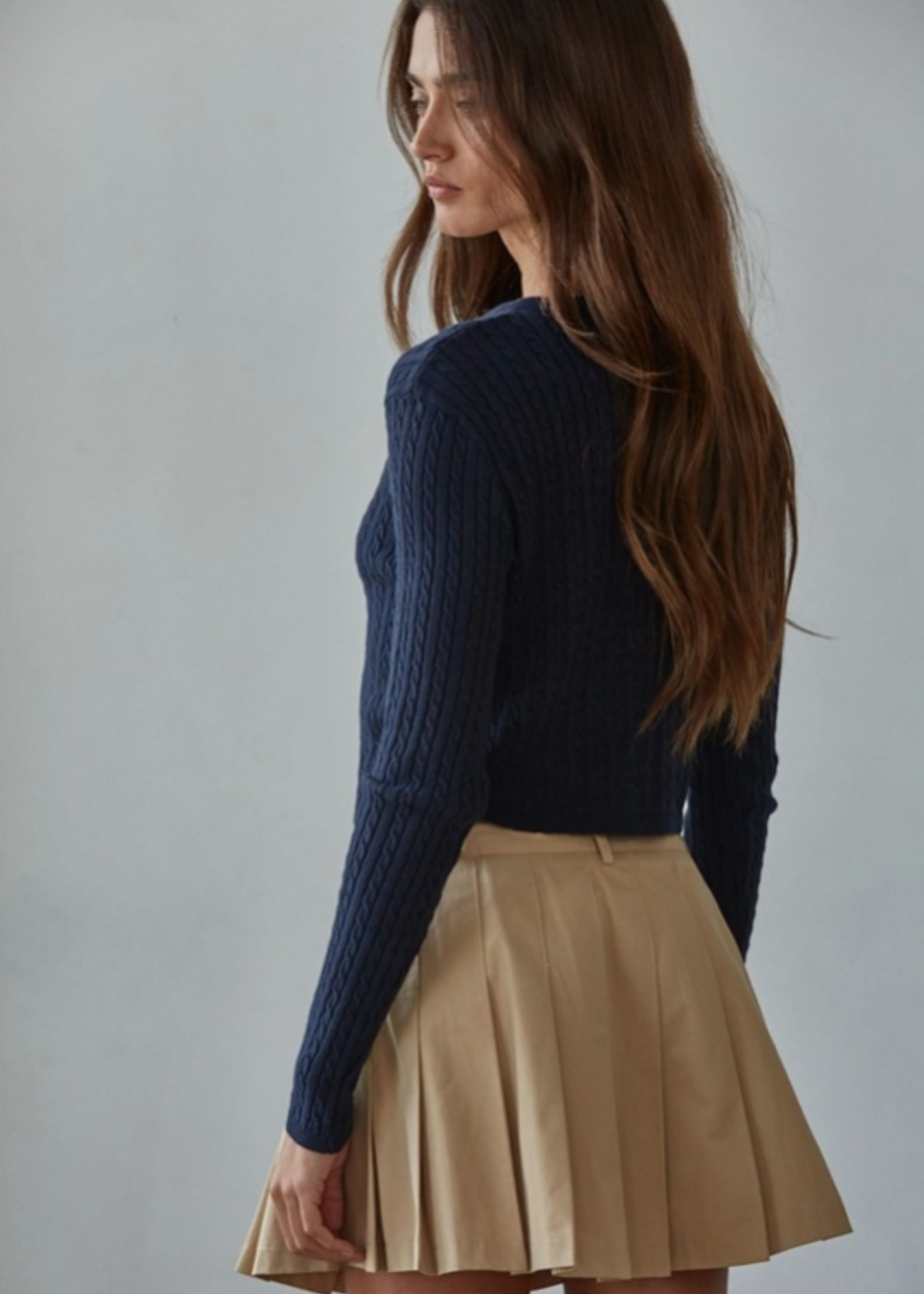 Knit Cable Sweater Cardigan Navy