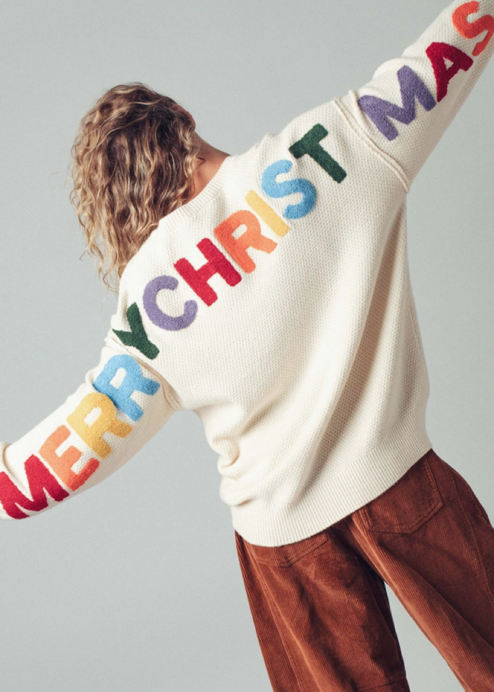 Merry Christmas Lettering Knit Sweater Cream