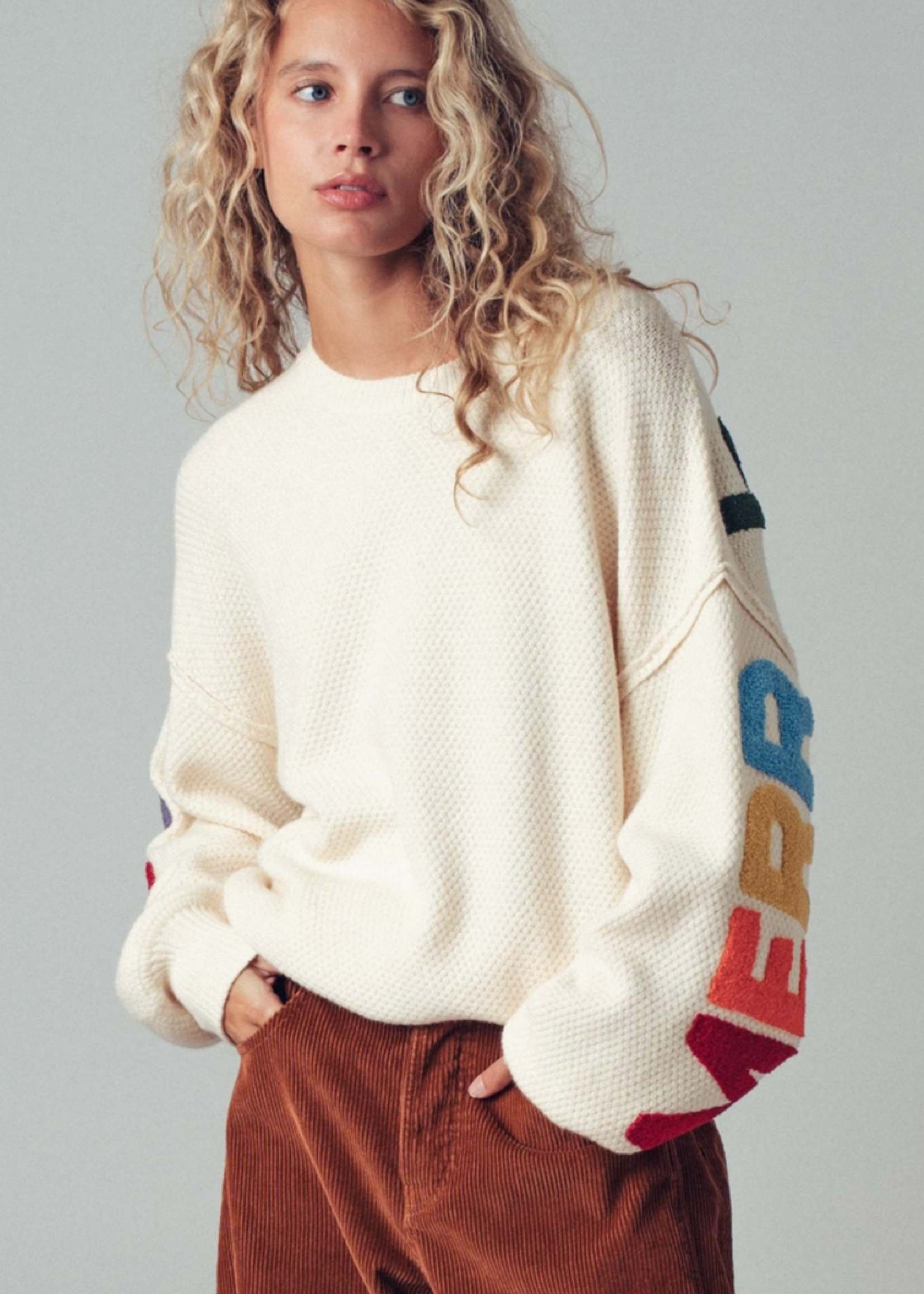 Merry Christmas Lettering Knit Sweater Cream