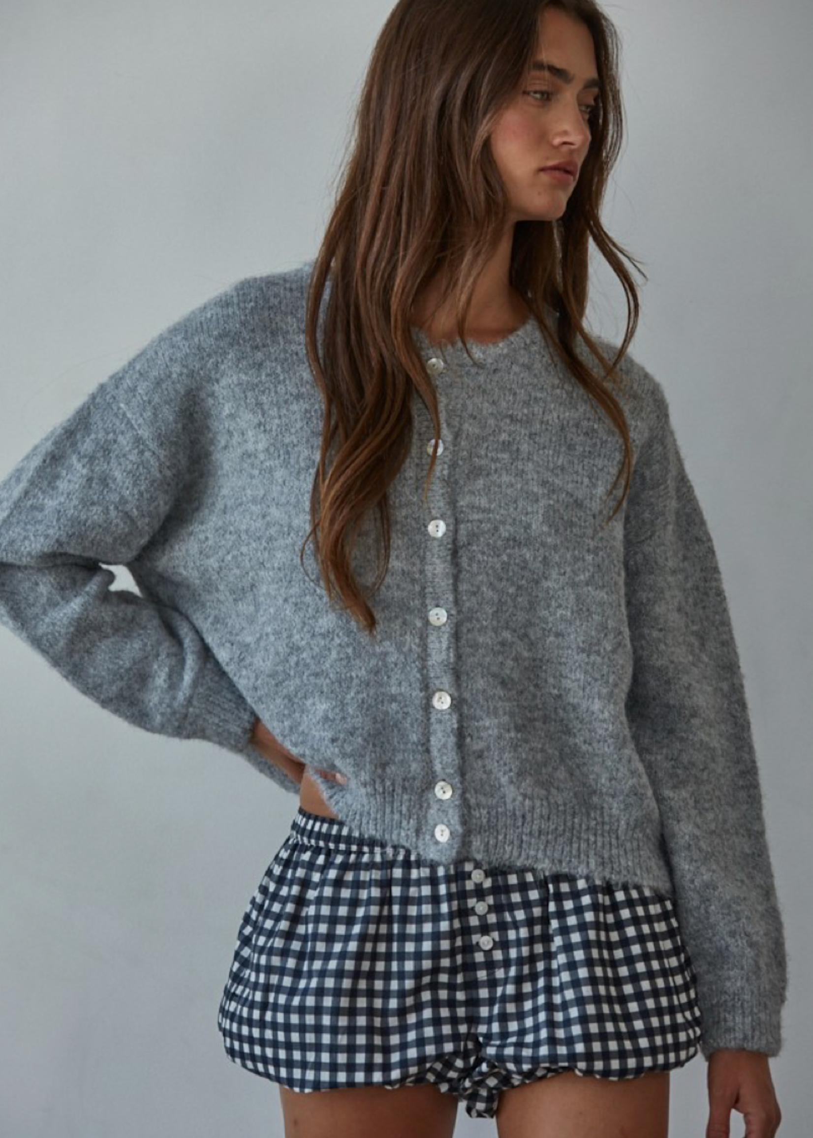 Round Neck Long Sleeve Cardigan