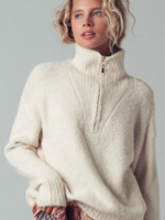 Textured Quarter-Zip Fold Collar Sweater