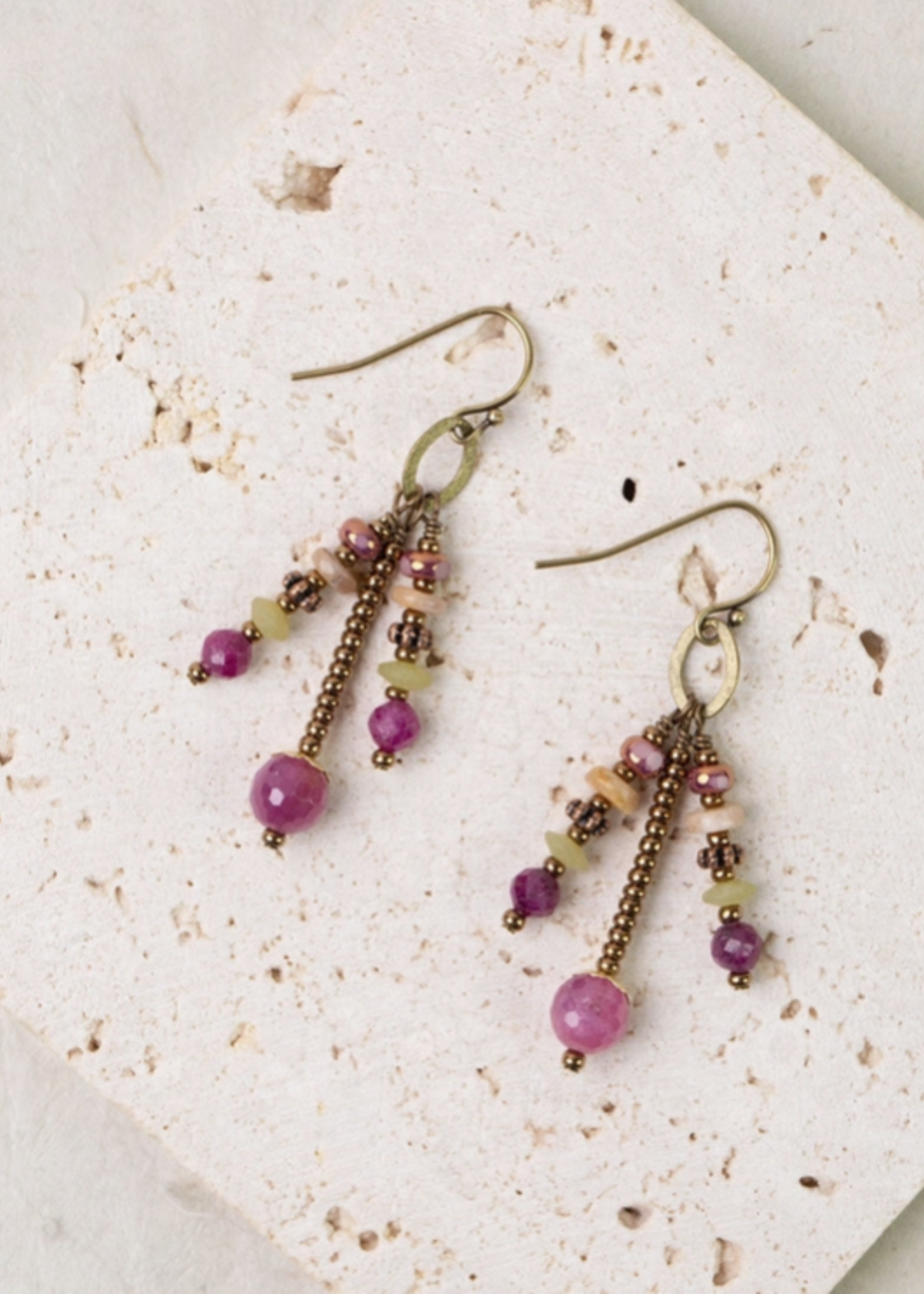 Dominion Ruby, Afghan Jade, Antique Copper Statement Earrings