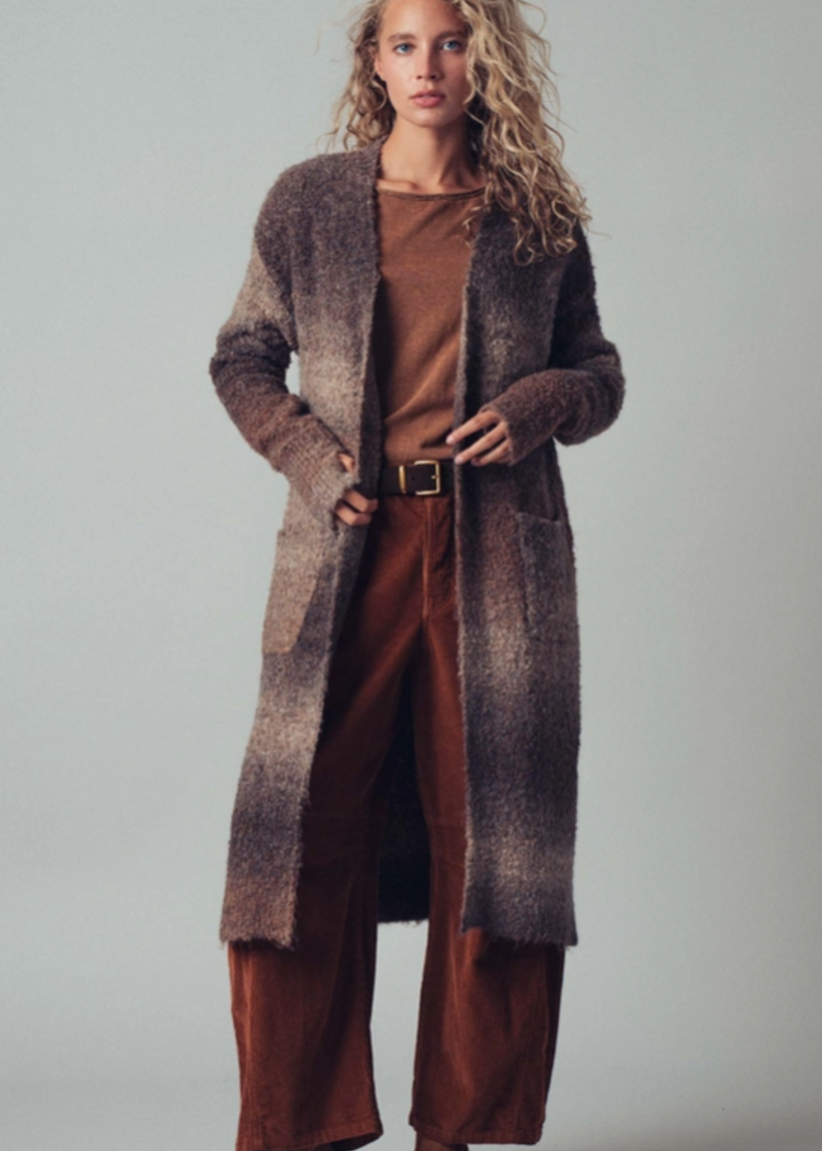 Brushed Ombre Knit Open Front Cardigan