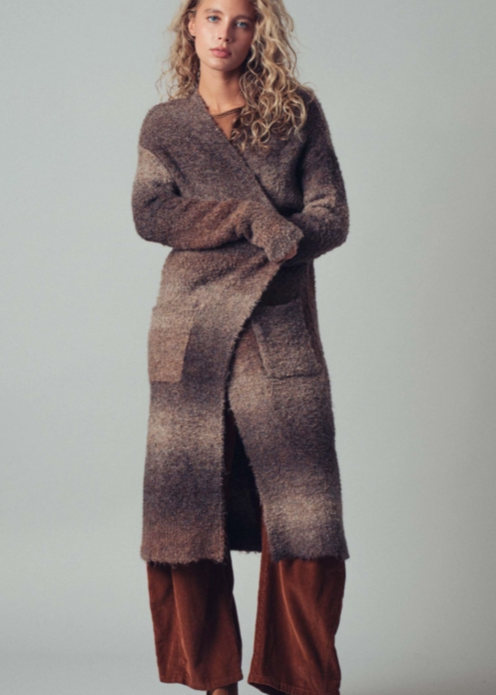 Brushed Ombre Knit Open Front Cardigan