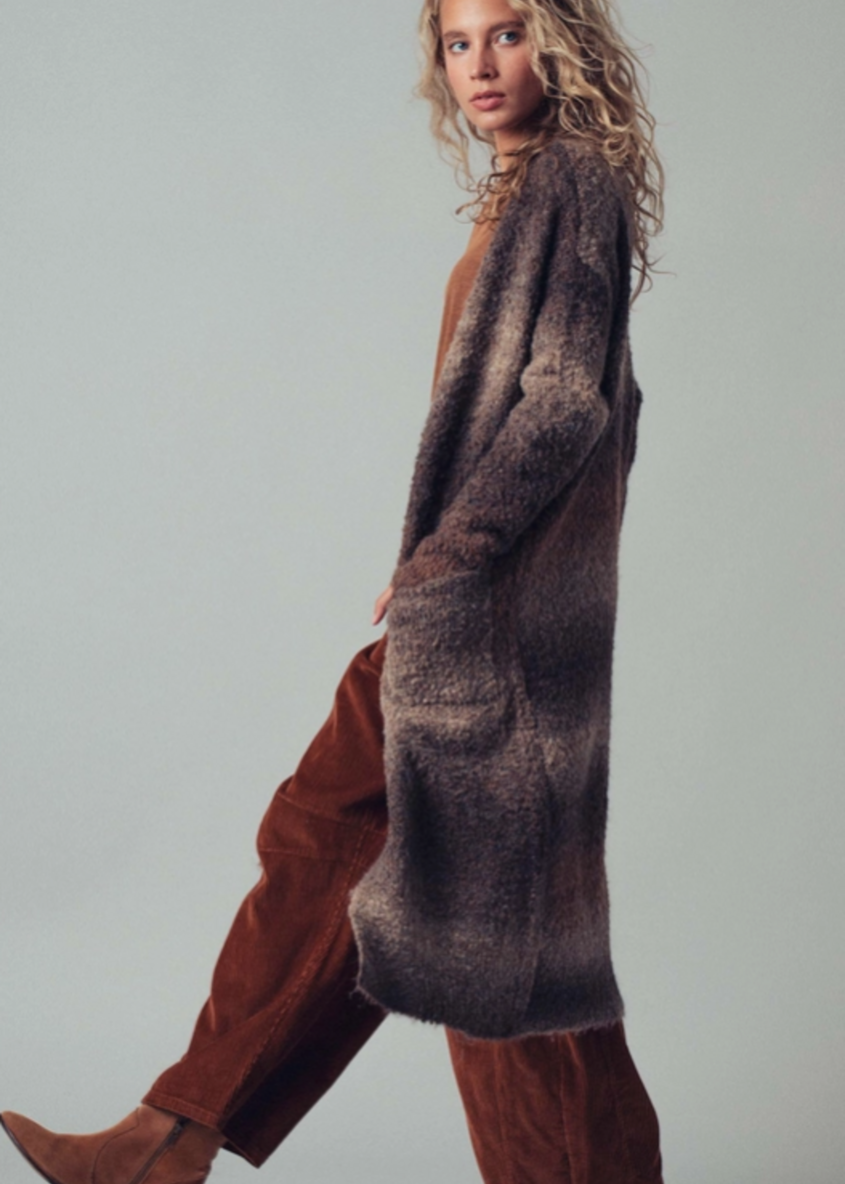 Brushed Ombre Knit Open Front Cardigan