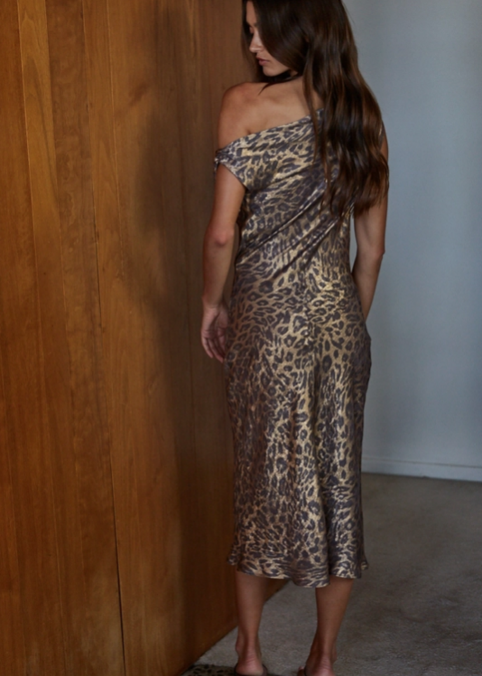Leopard Print Cowl Neck Midi Dress