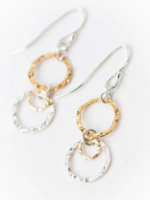 Seaside Fine Silver and Gold Drop Hoop Earrings