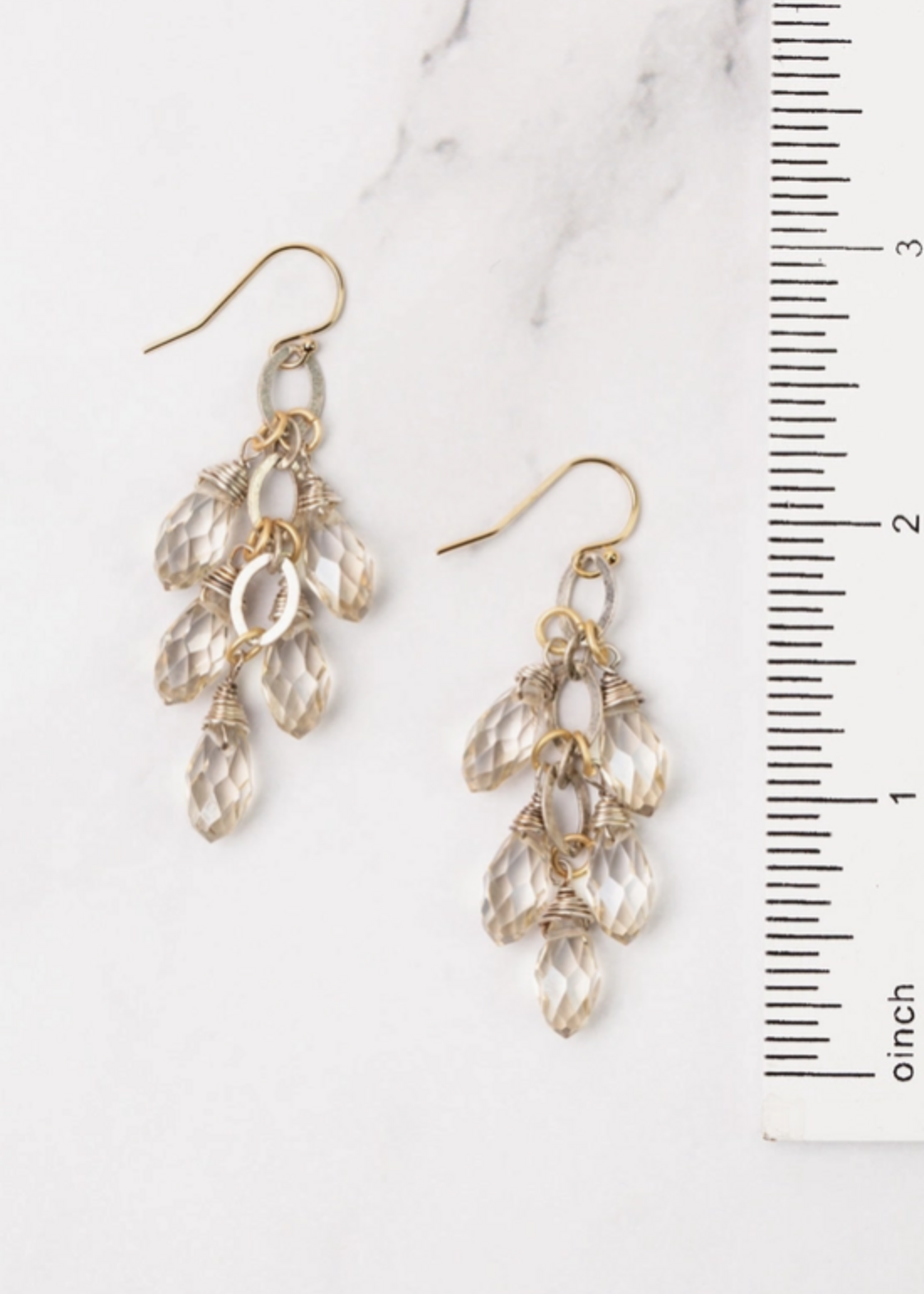 Silver & Gold Cluster Clear Crystal Briolette Droplets Cluster Earrings