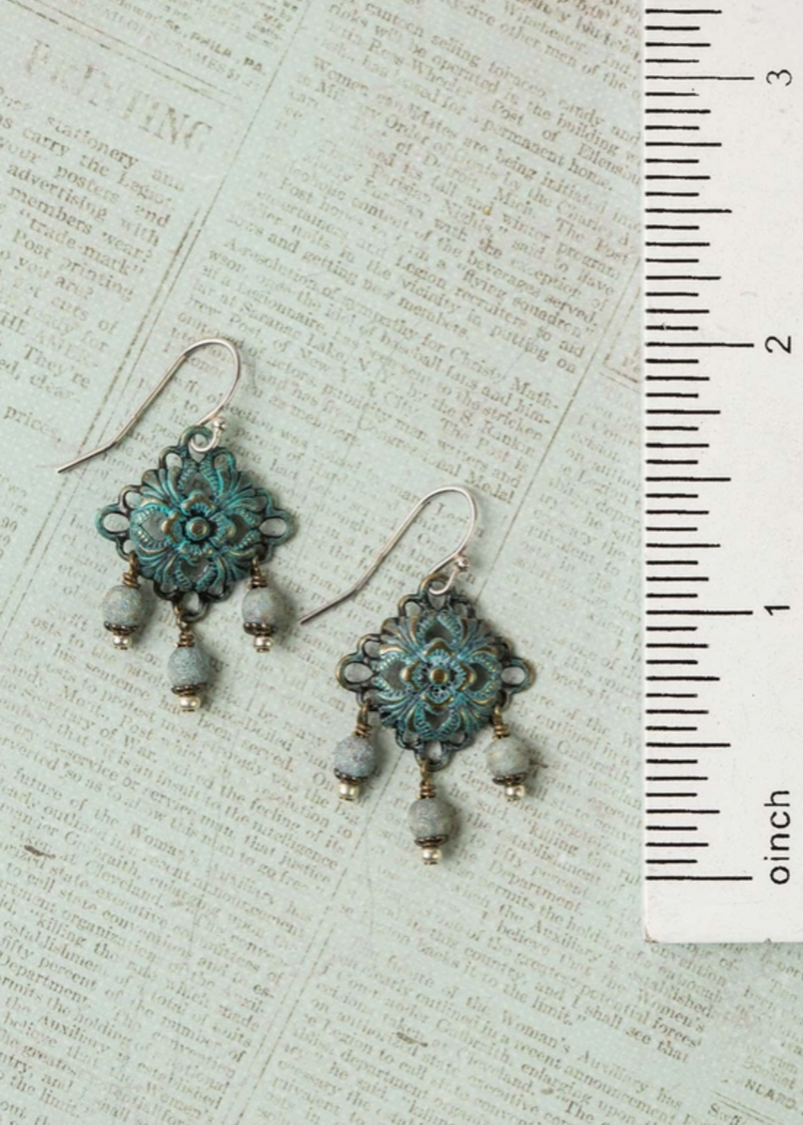Wisdom Within Czech Glass with Patina Antique Brass Dangle Earrings