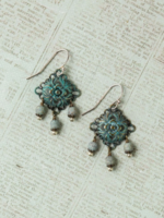 Wisdom Within Czech Glass with Patina Antique Brass Dangle Earrings