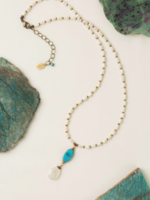 Transcend 20.5-22.5" Turquoise Herringbone, Moonstone Briolette, Freshwater Pearl Simple Necklace